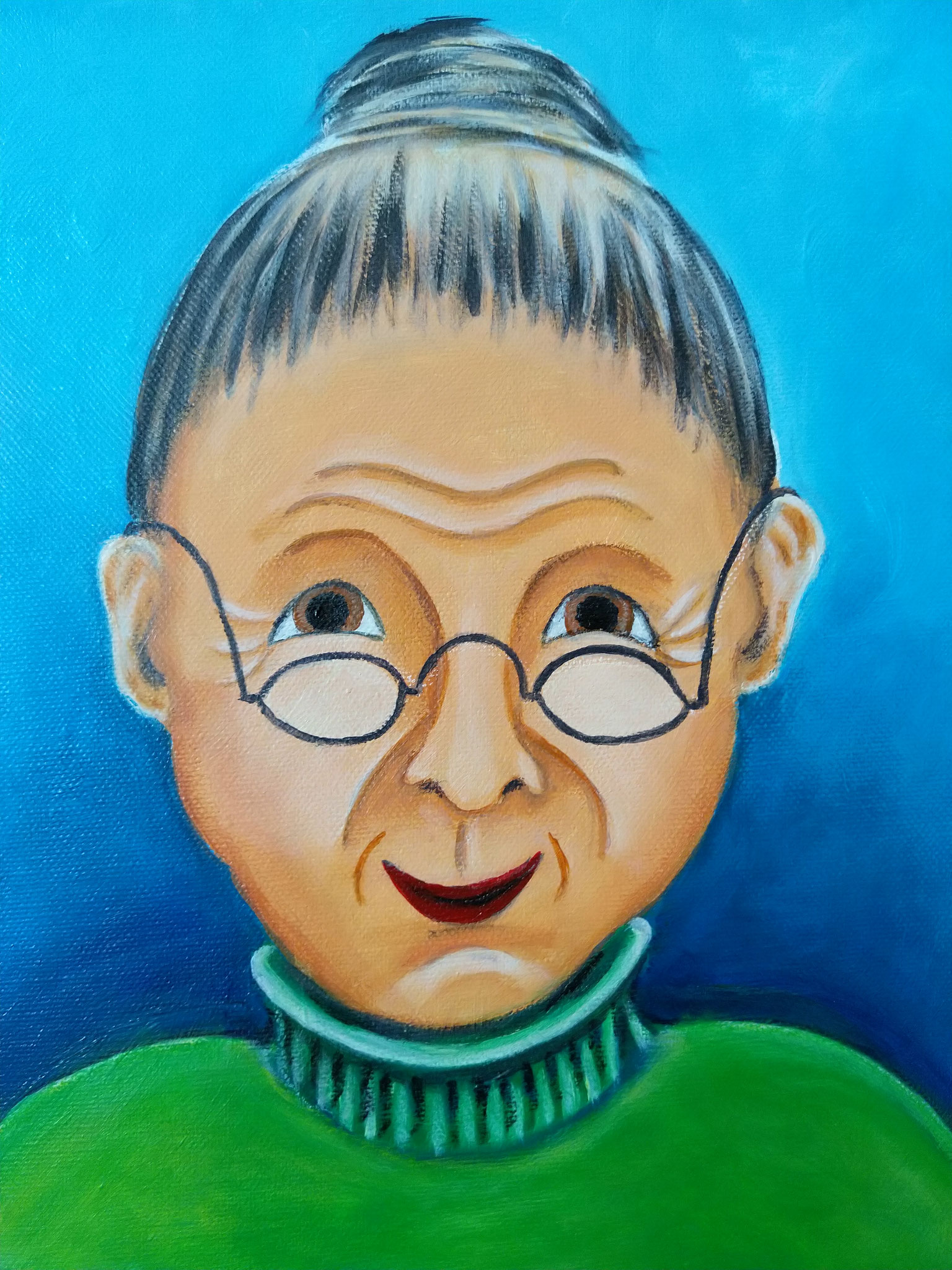 Alte Schachtel: Frieda  _  (Acryl auf Leinwand, 24 x 30 cm)