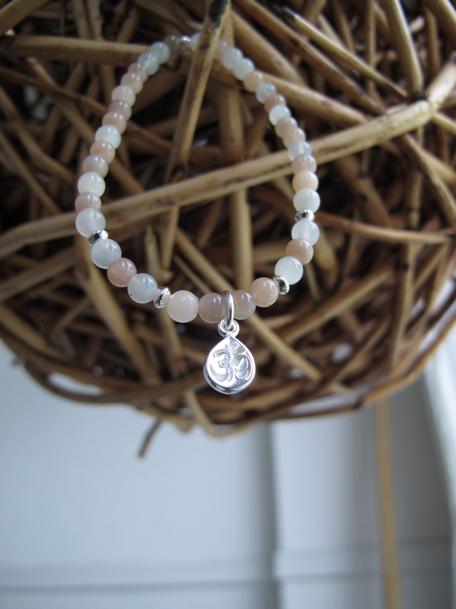 Multi-coloured moonstone with 925 Sterling Silver "OM" charm