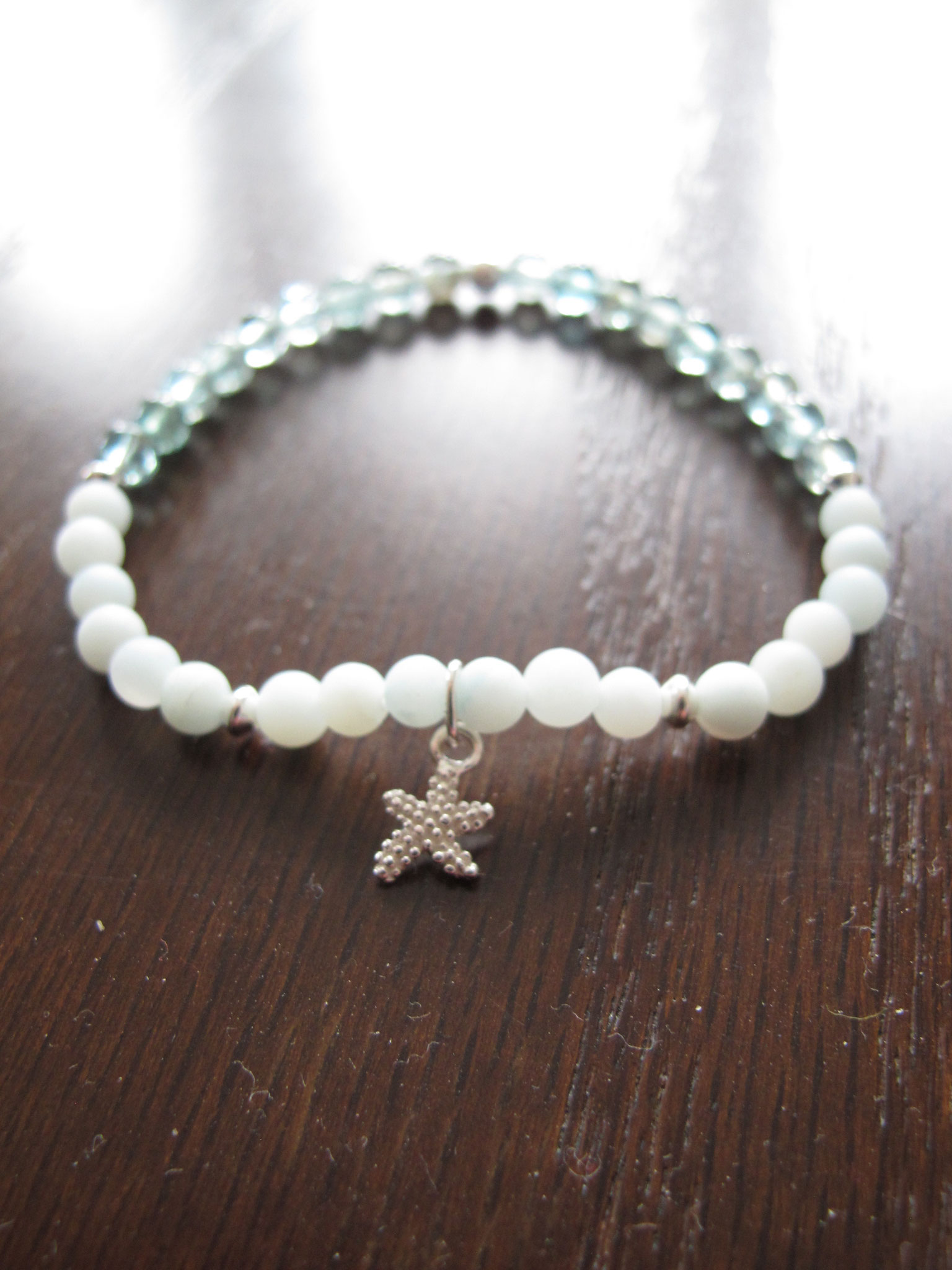 Milky amazonite in combination with see-through apatite and a 925 Sterling silver starfish charm (sold) 
