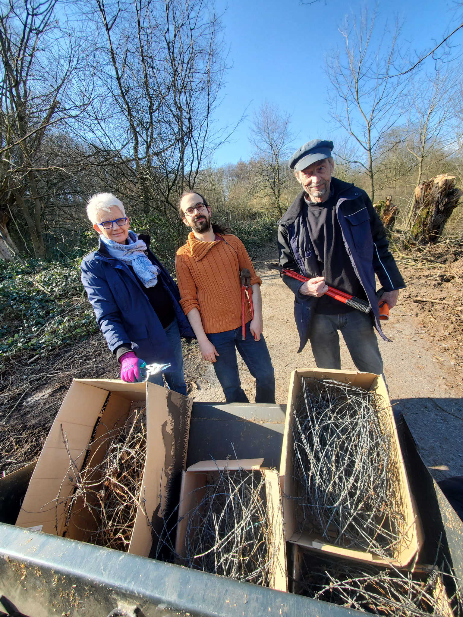 Stacheldraht entfernen im Wald (Foto: J. Auras)