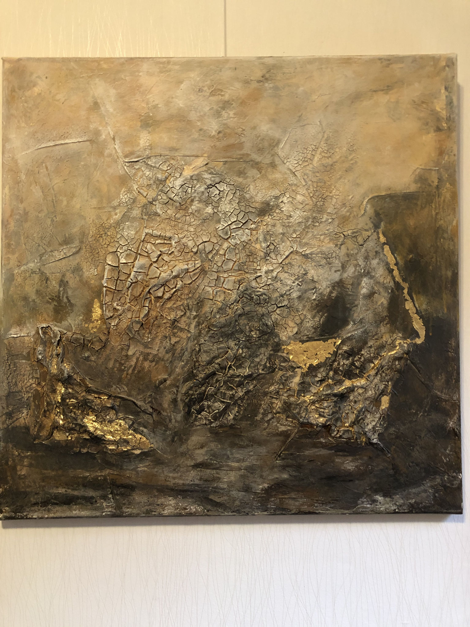 Abstrakt 80x 80 cm mit Marmormehl und Goldfolie