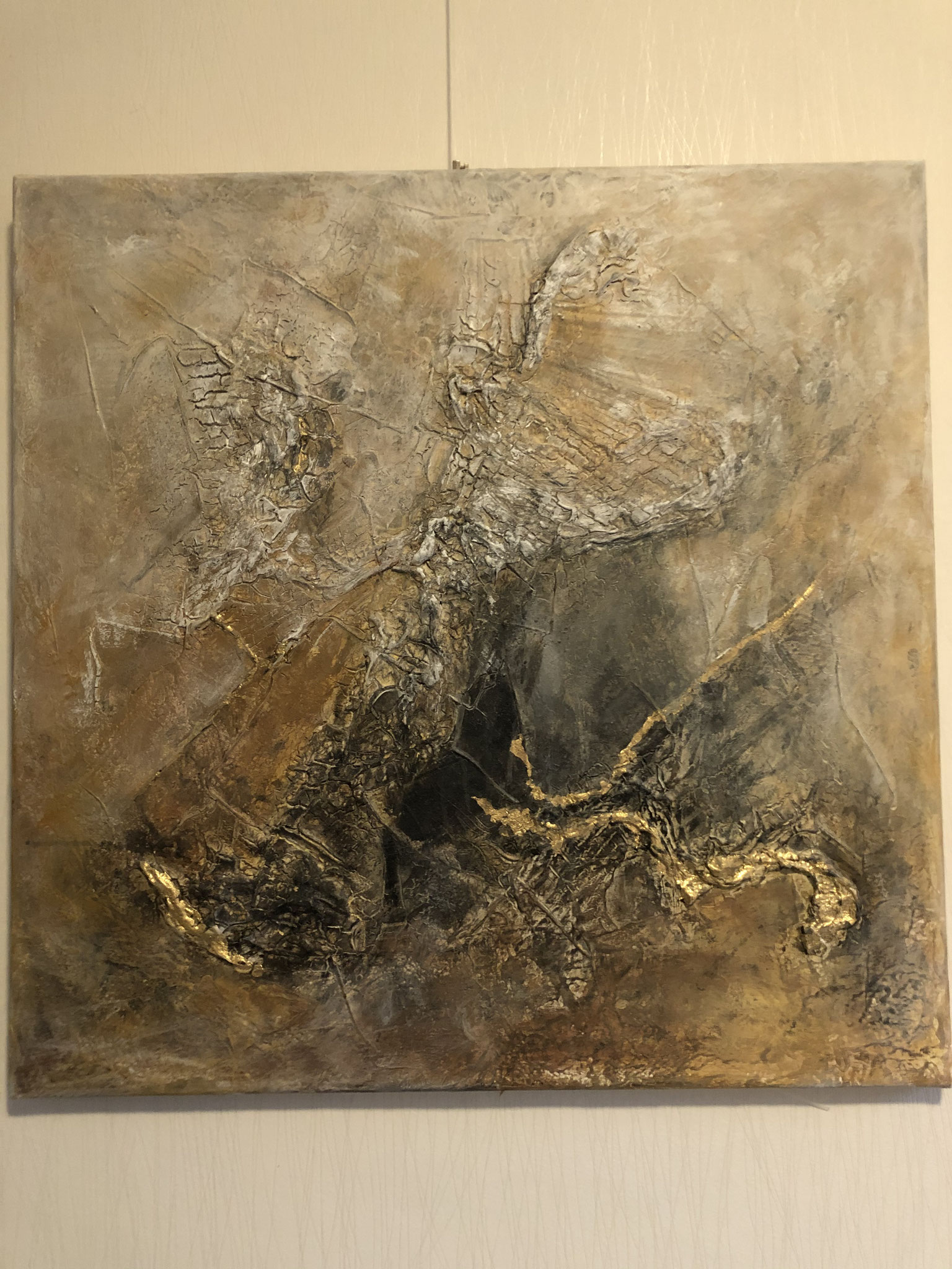 Abstrakt 80x 80 cm mit Marmormehl und Goldfolie