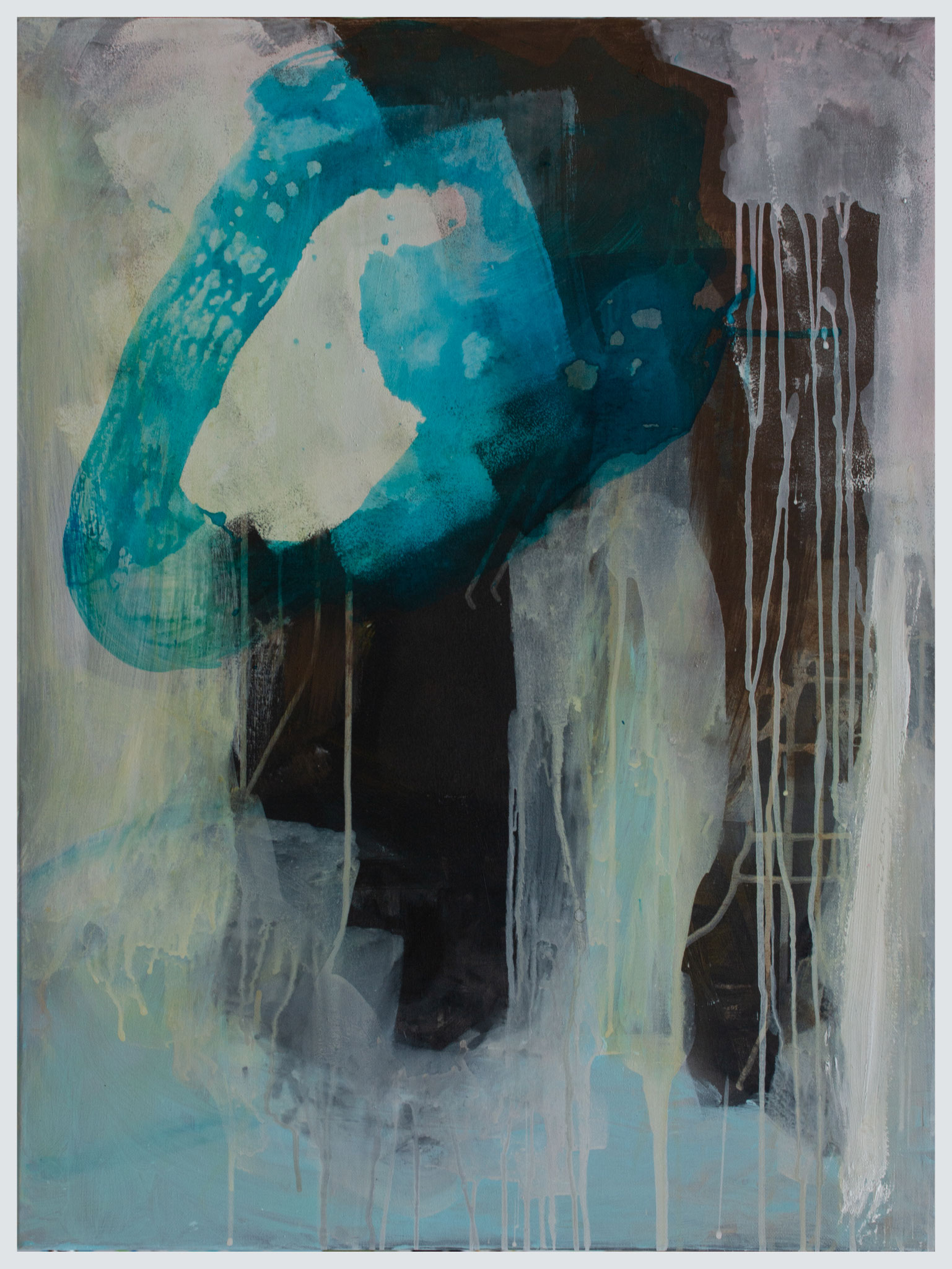 Acryl, pigment, ecoline op canvas 80x60 cm 2020 'Blue form'  VERKOCHT/SOLD