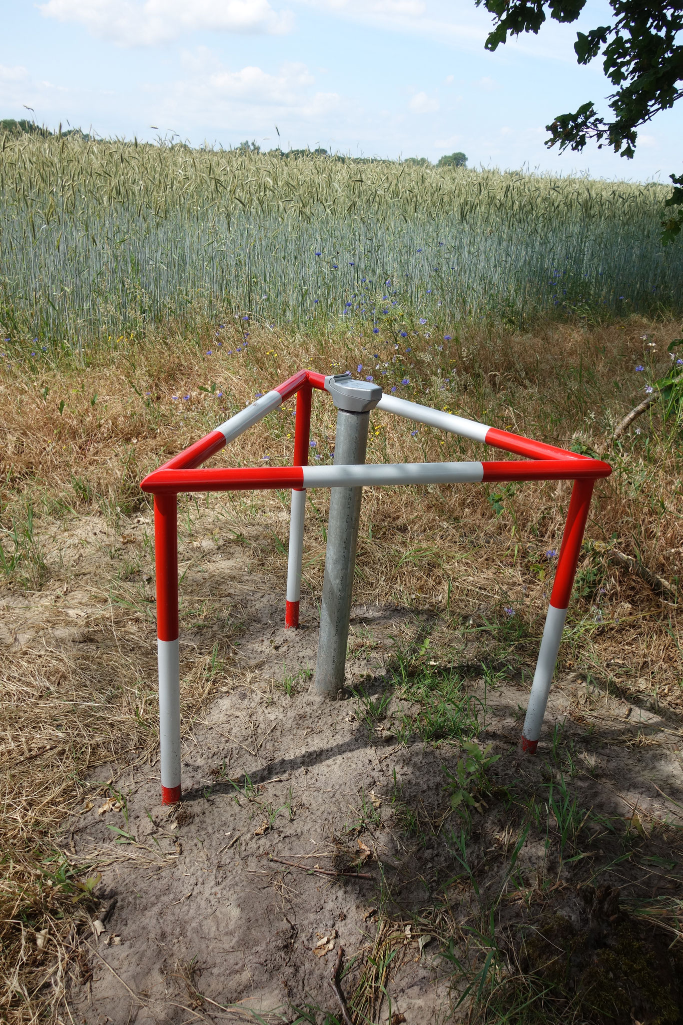 installierter Grundwasserpegel mit Datenlogger am Kirchweg bei Lübtheen