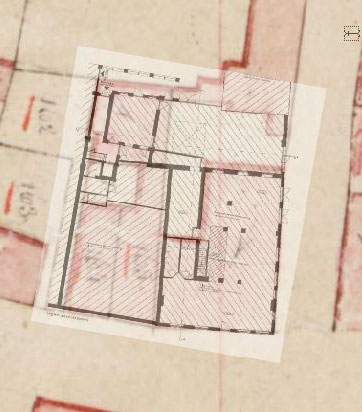 Projectie van de huidige plattegrond op de kadastrale minuutkaart van 1811-1832