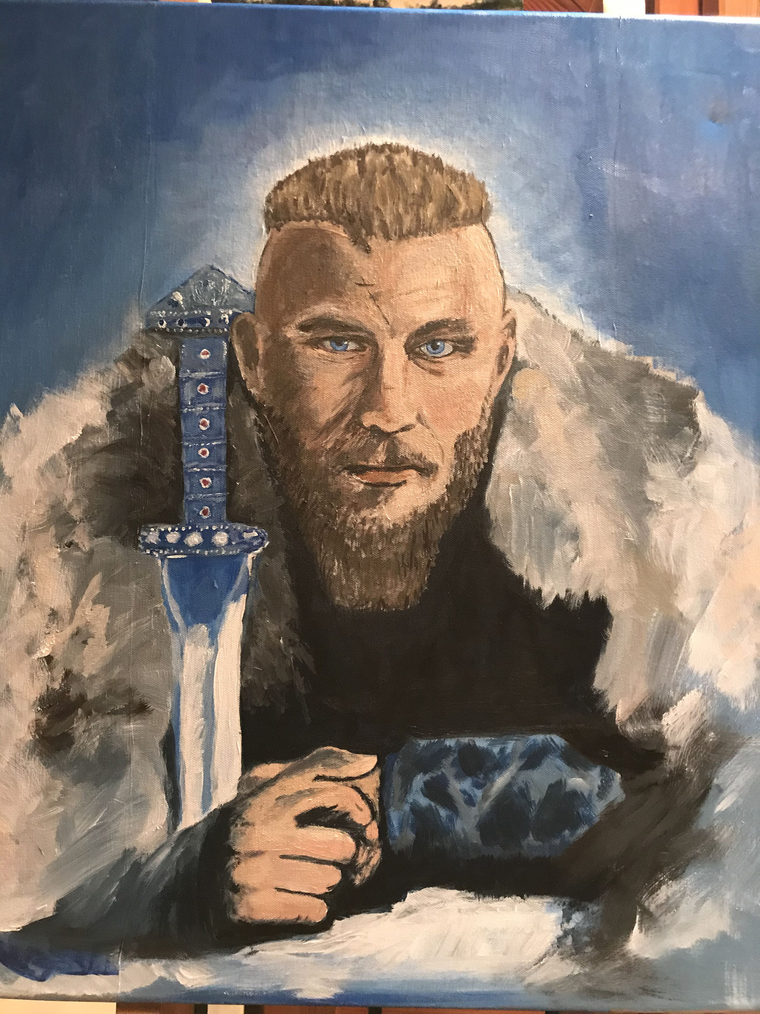 Ragnar Lodbrock, Hauptfigur aus der Serie Vikings, nach einem Foto