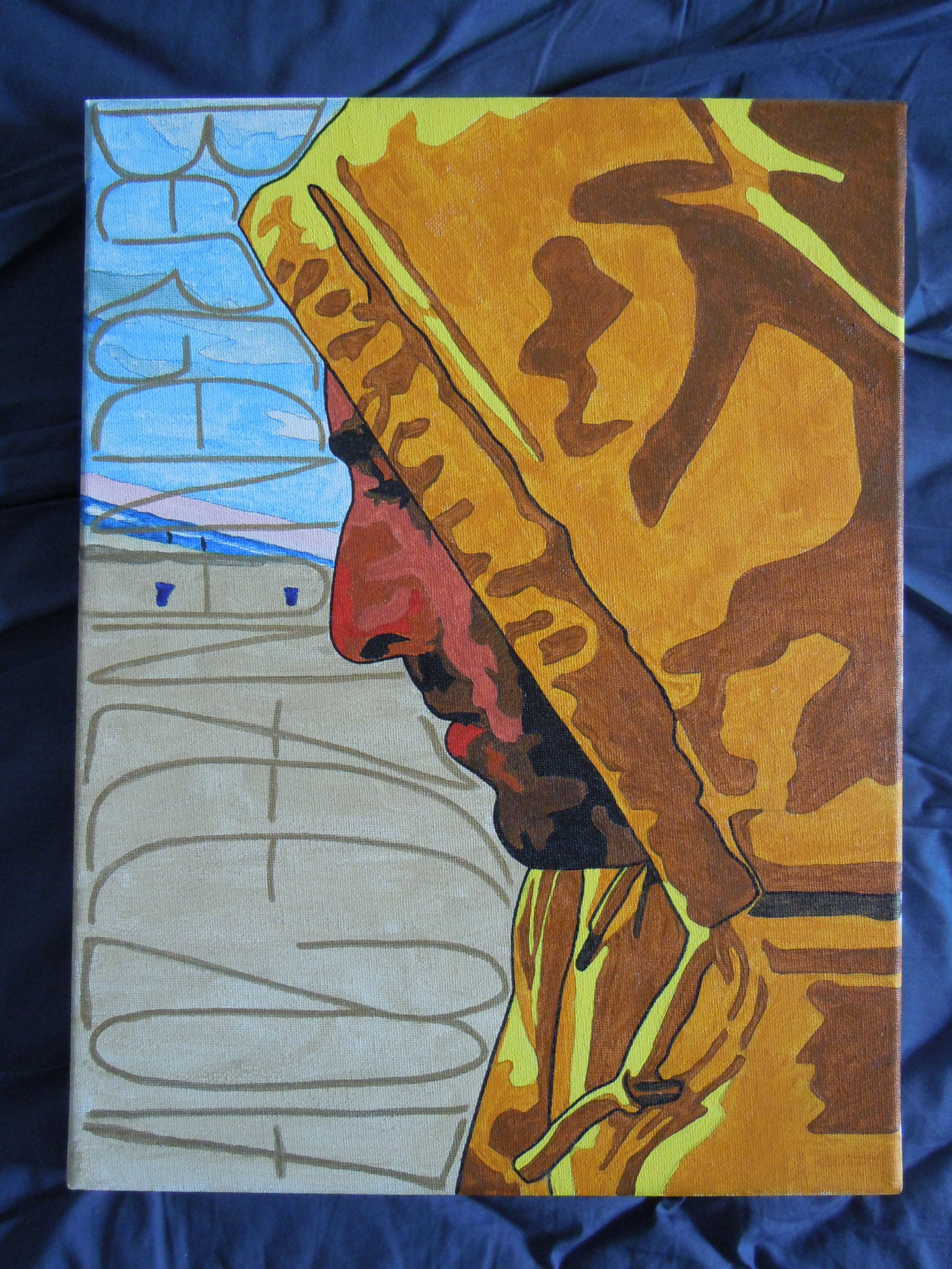 OMAR_Bergen (Acryl, Edding, Goldstift auf Leinwand, H 40 cm x B 30 cm)