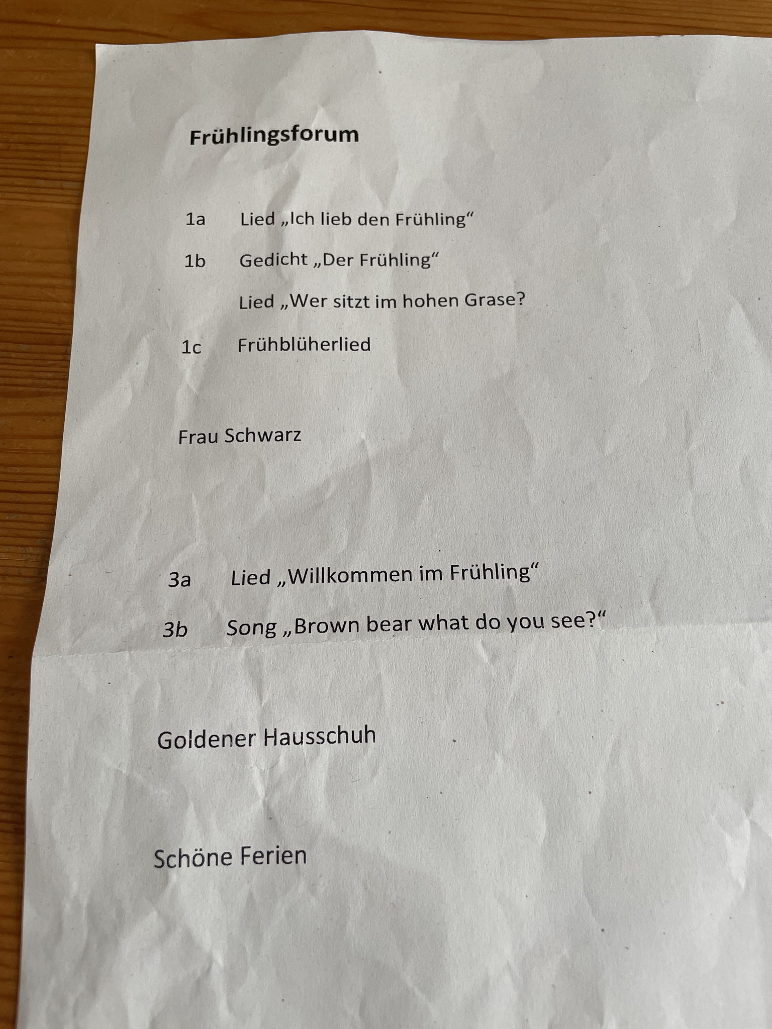 Ablaufplan Frühlingsforum