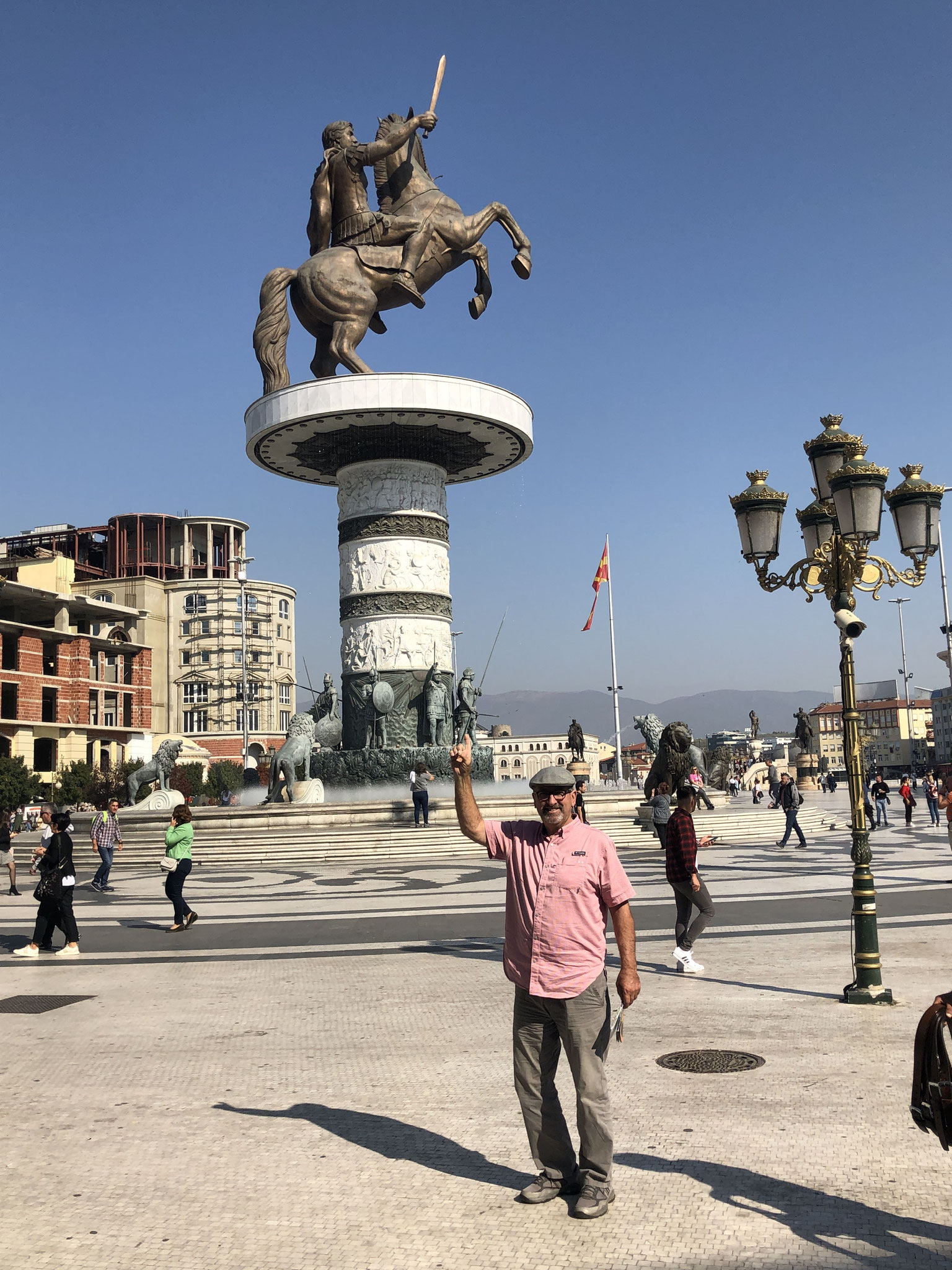 Jerry with Alexander in Macedonia Square.