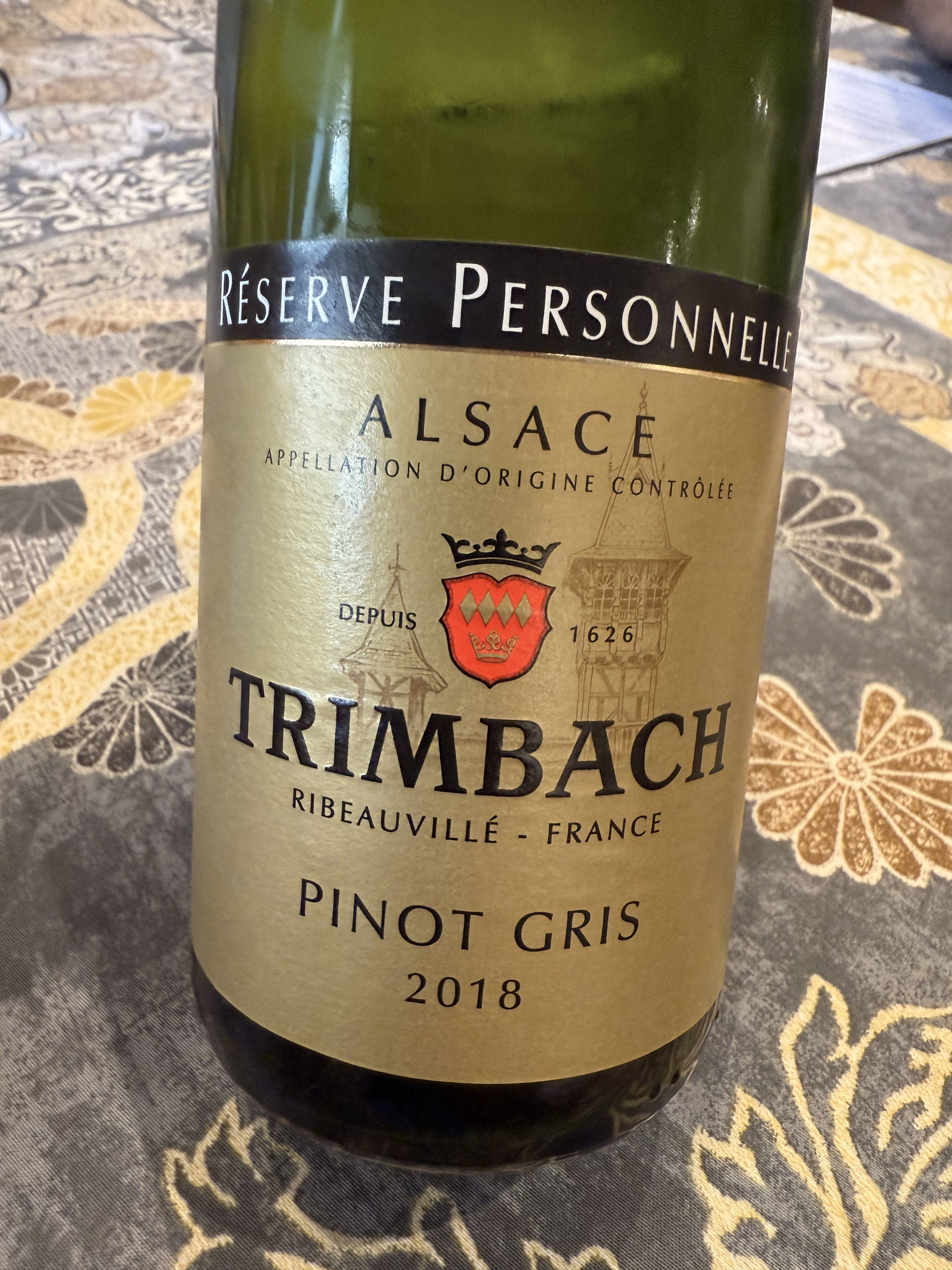 Pinot Gris Réserve Personnelle, Rijp wit fruit, zet zacht@, goed in balans en fijn bittertje, Lang A (33€)