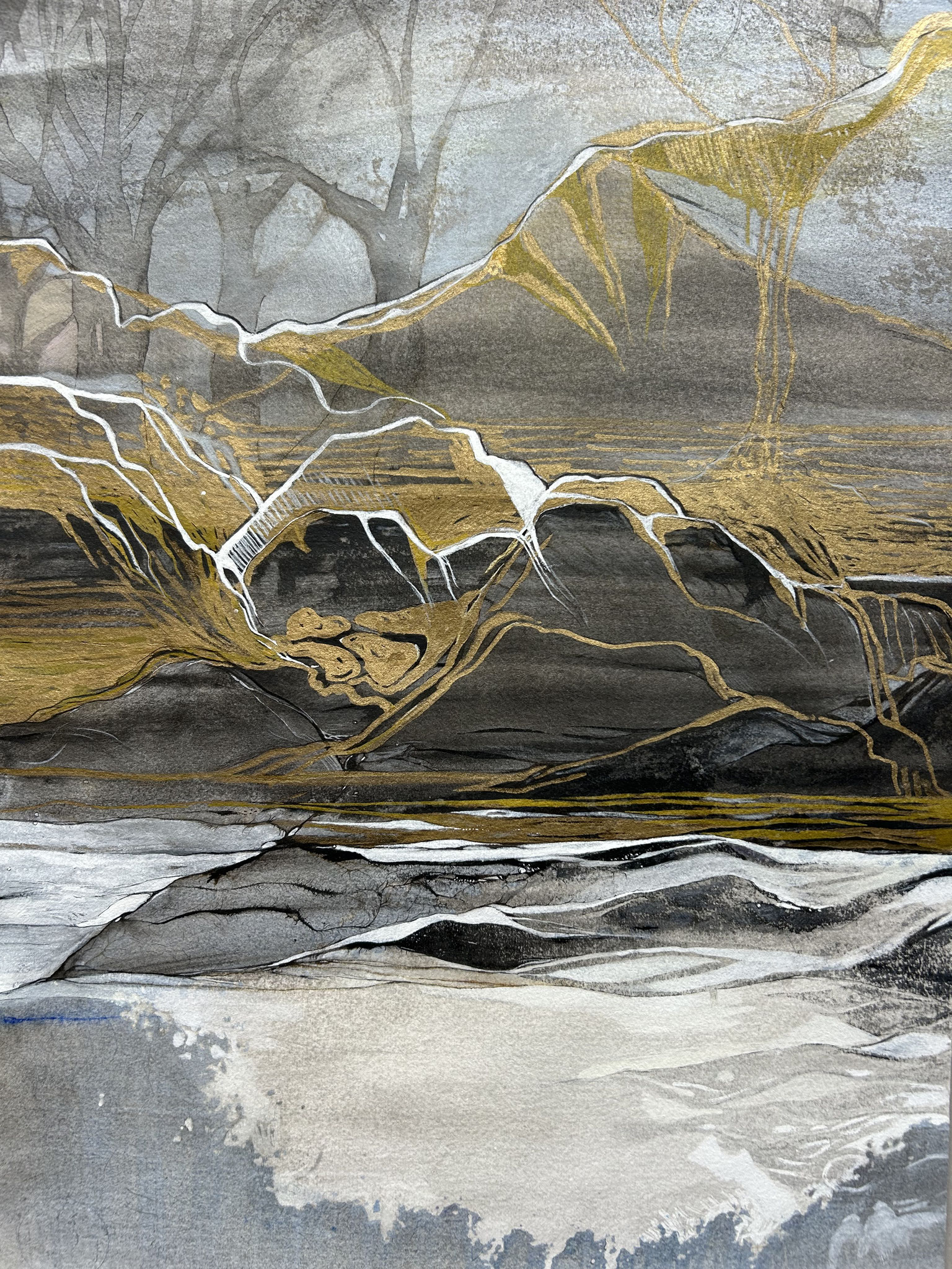 Biliana Vardjieva-Winkler, Die goldenen Berge, 2024, Aquarell, Tusche, Marker
