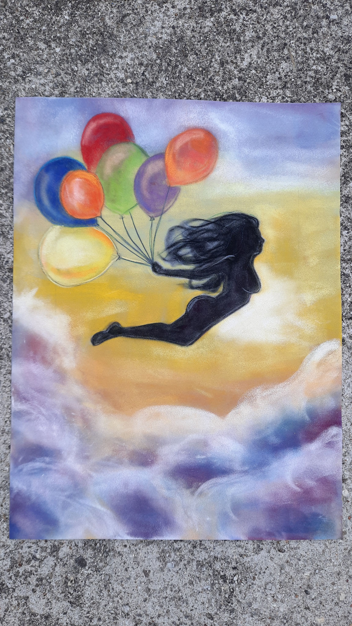 ready to fly, chalk on velour paper 50 x 40 cm