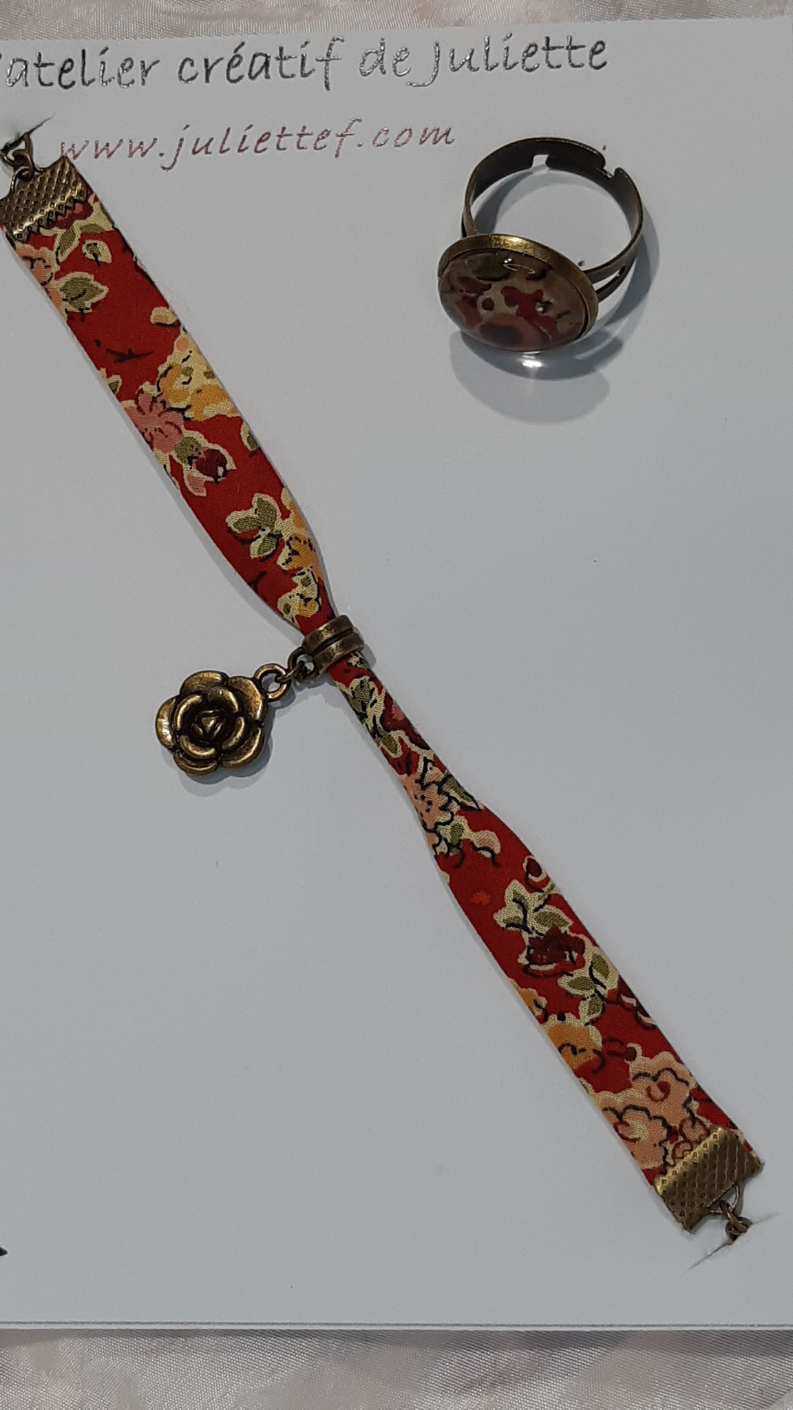 modèle 9 : bracelet + bague fleur rouille