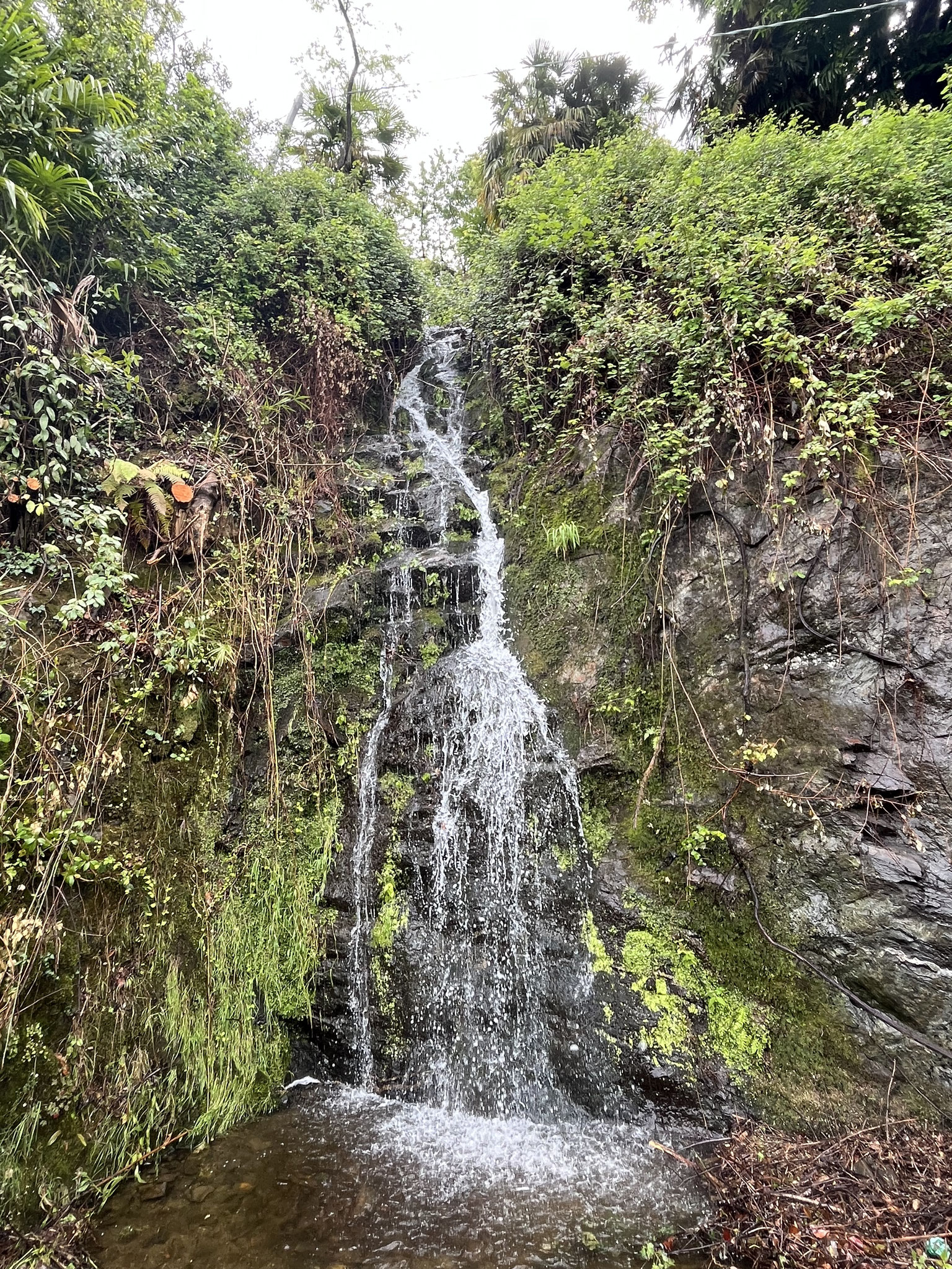 Es geht dem Lago Maggiore entlang auf einer guten und breiten Strasse. Der Regen der letzten Stunden war ergiebig, so dass überall kleine Wasserfälle entstanden sind.