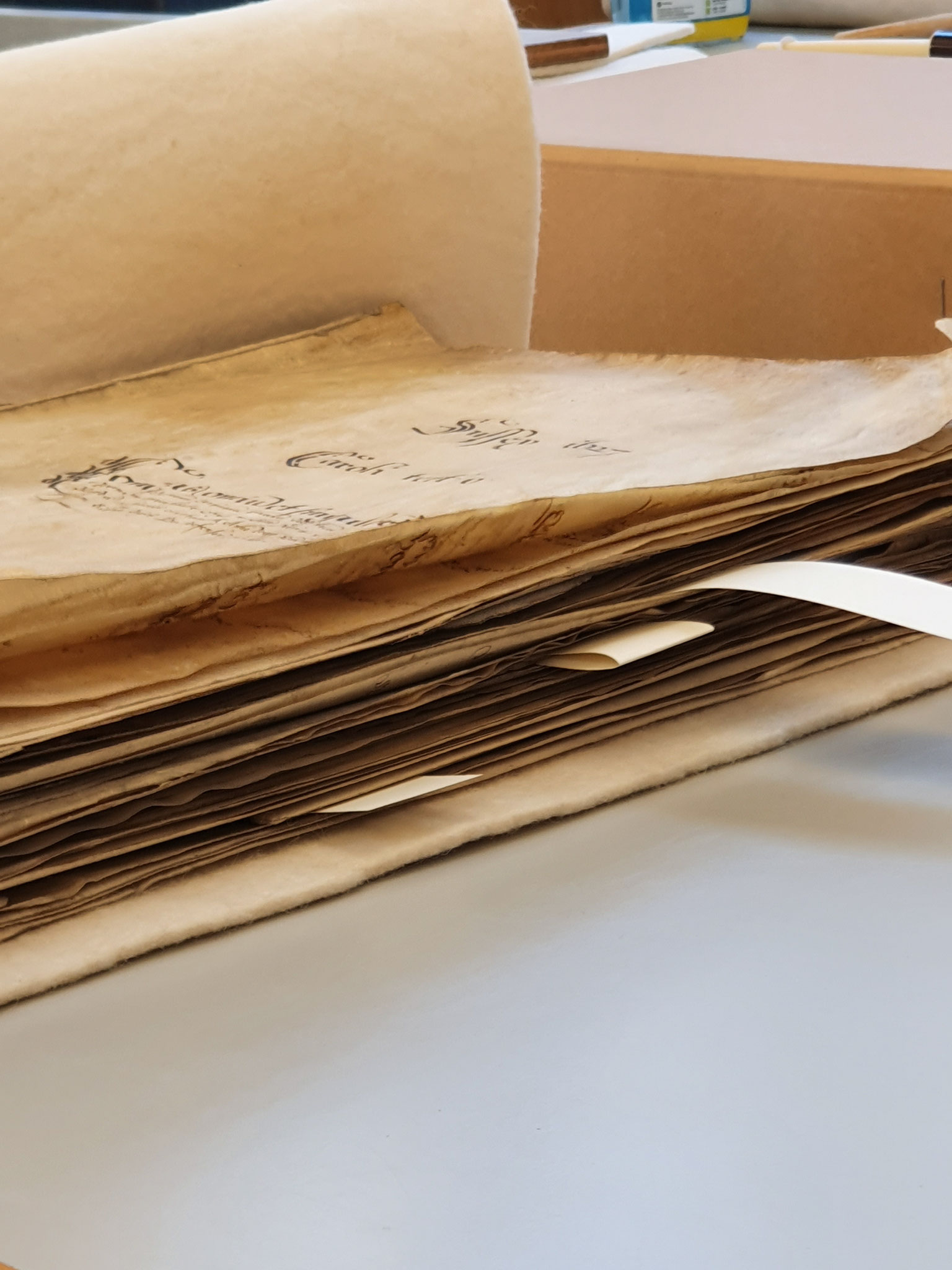 Files being restored at the OCC (Oxford Conservation Consortium) 