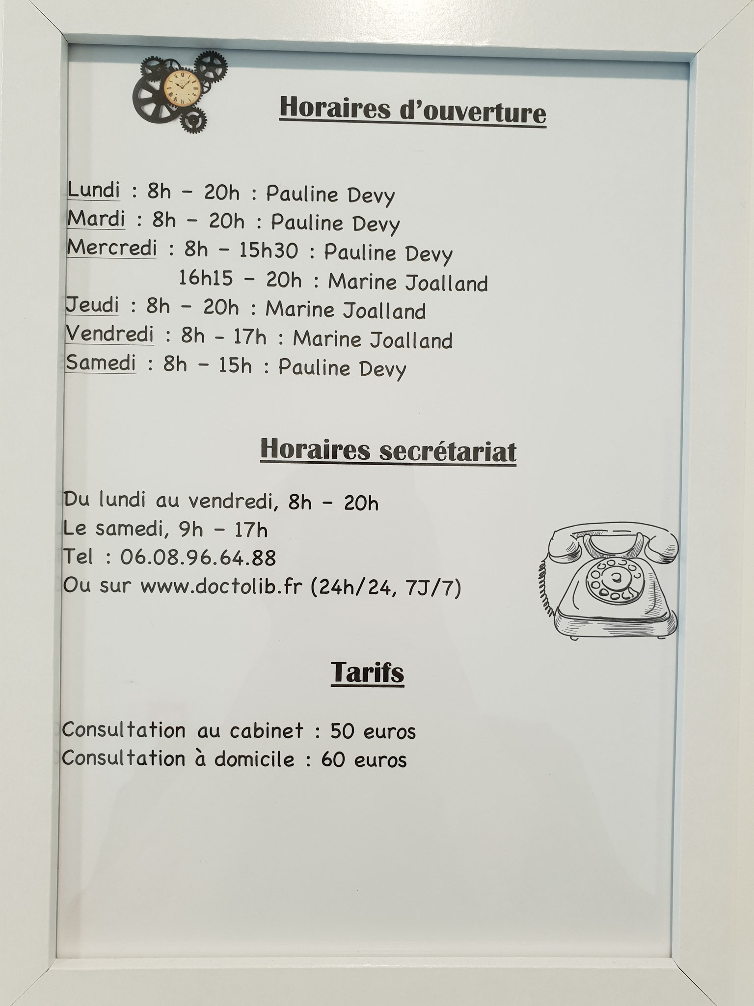 Horaires et contact 