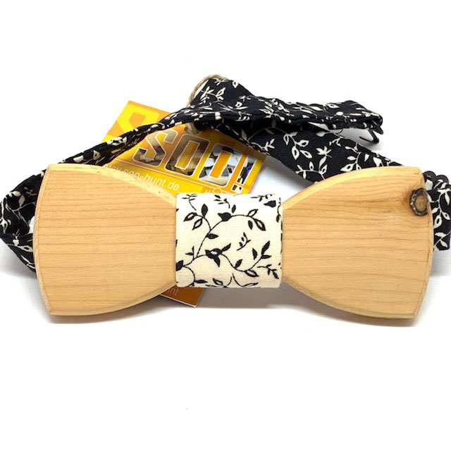 Zirbenholz als Holzfliege mit eleganten Stoffen - natürlich Handgemacht