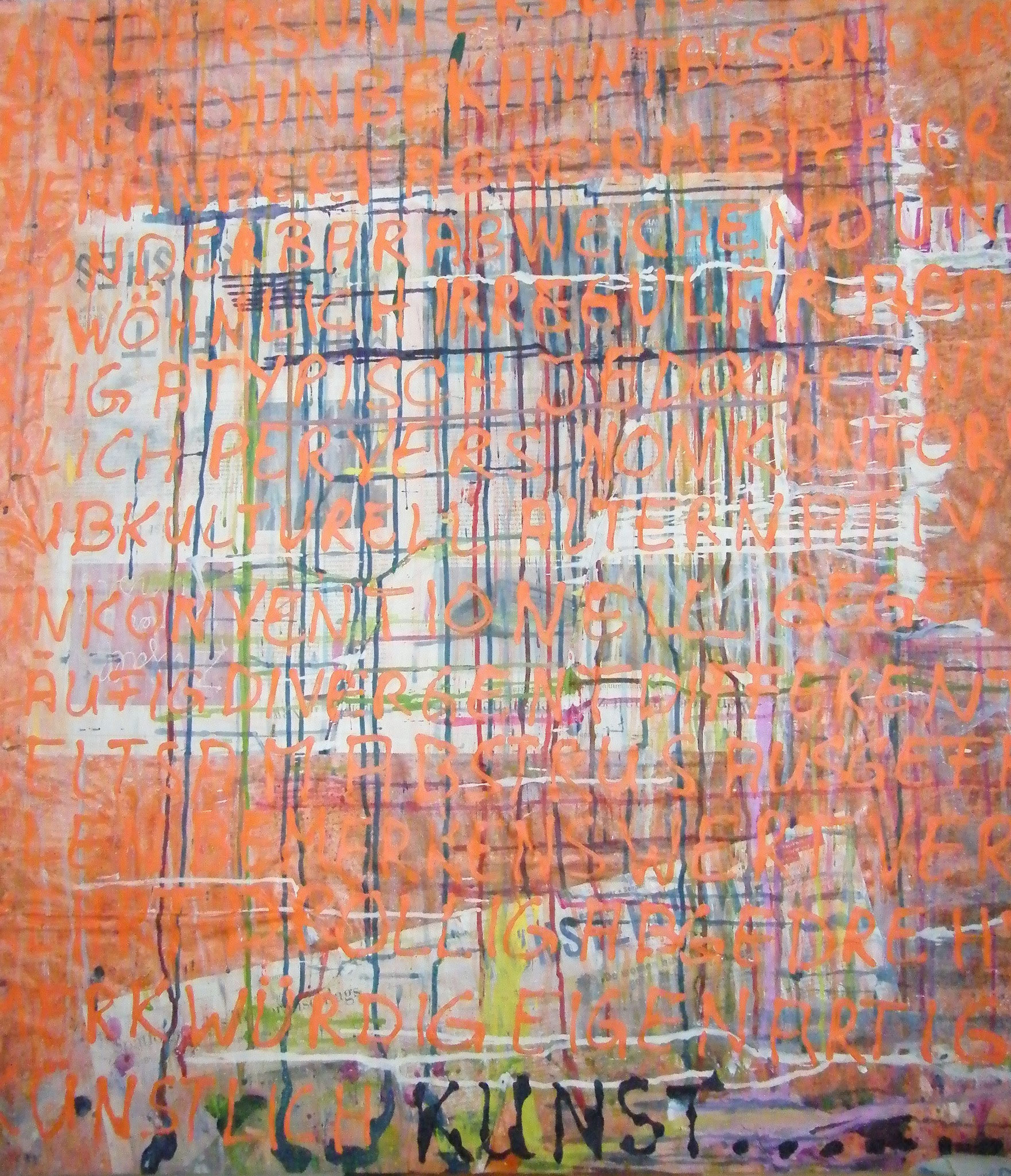 "Anders", 2015, Mischtechnik auf PVC-Folie (Tischdecke), ca 100 x 90 cm