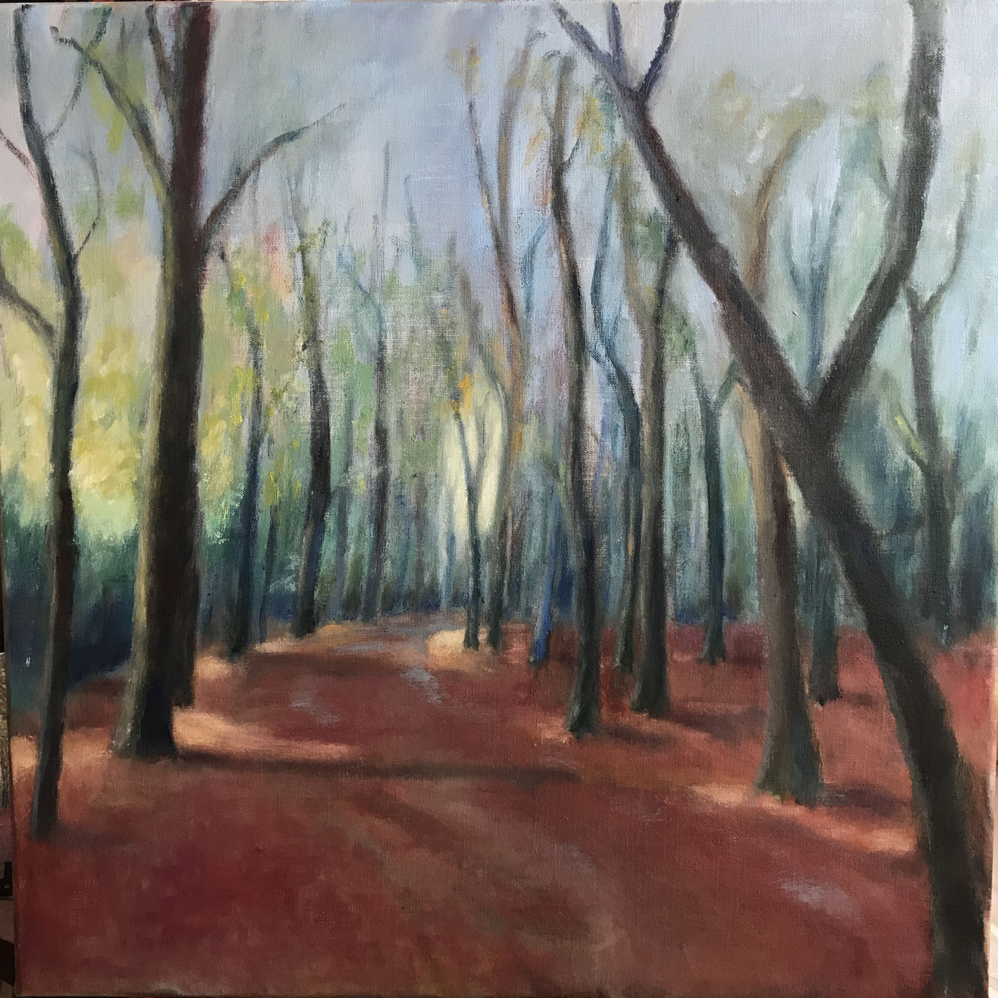 Pad in Cronebos. 60x60cm. olie op linnen. 450 euro