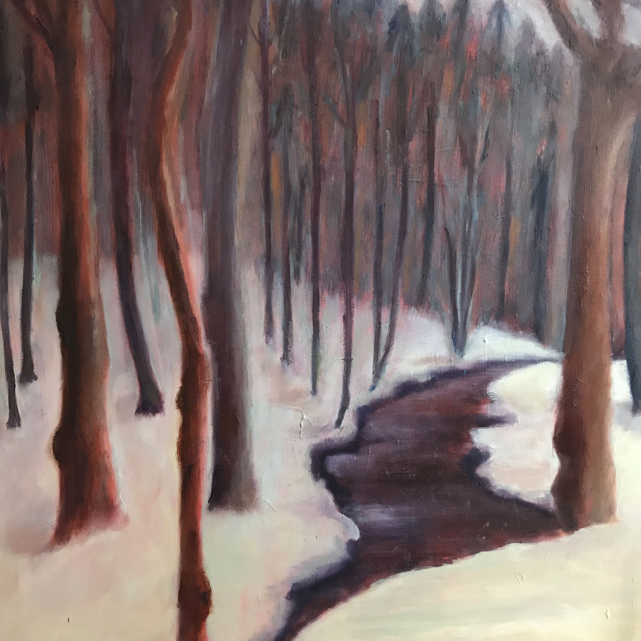 Winterlandschap. 70x70cm. olie op doek. 
