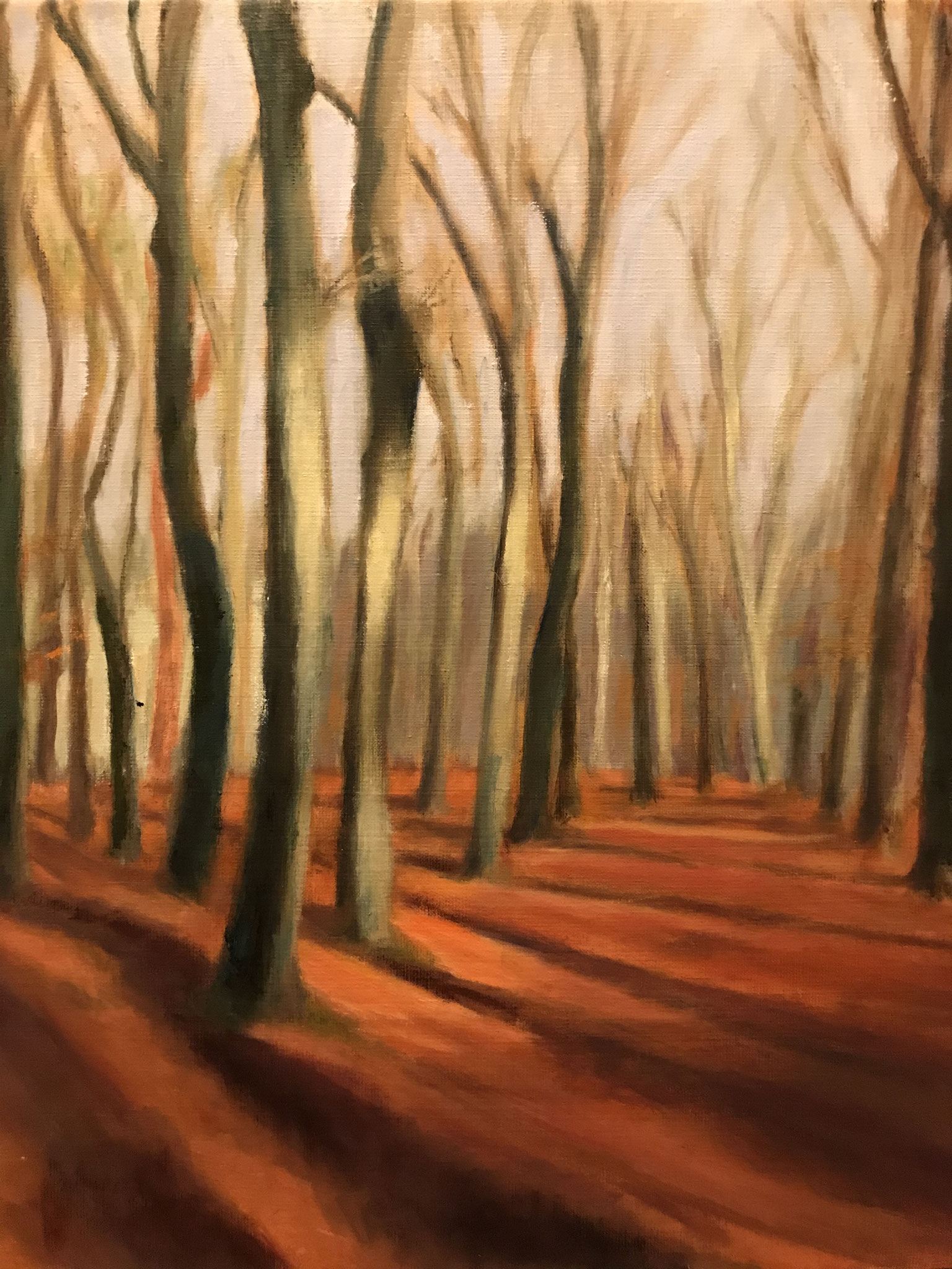 Cronebos met lichtgroen. 50x60cm. olie op linnen. 