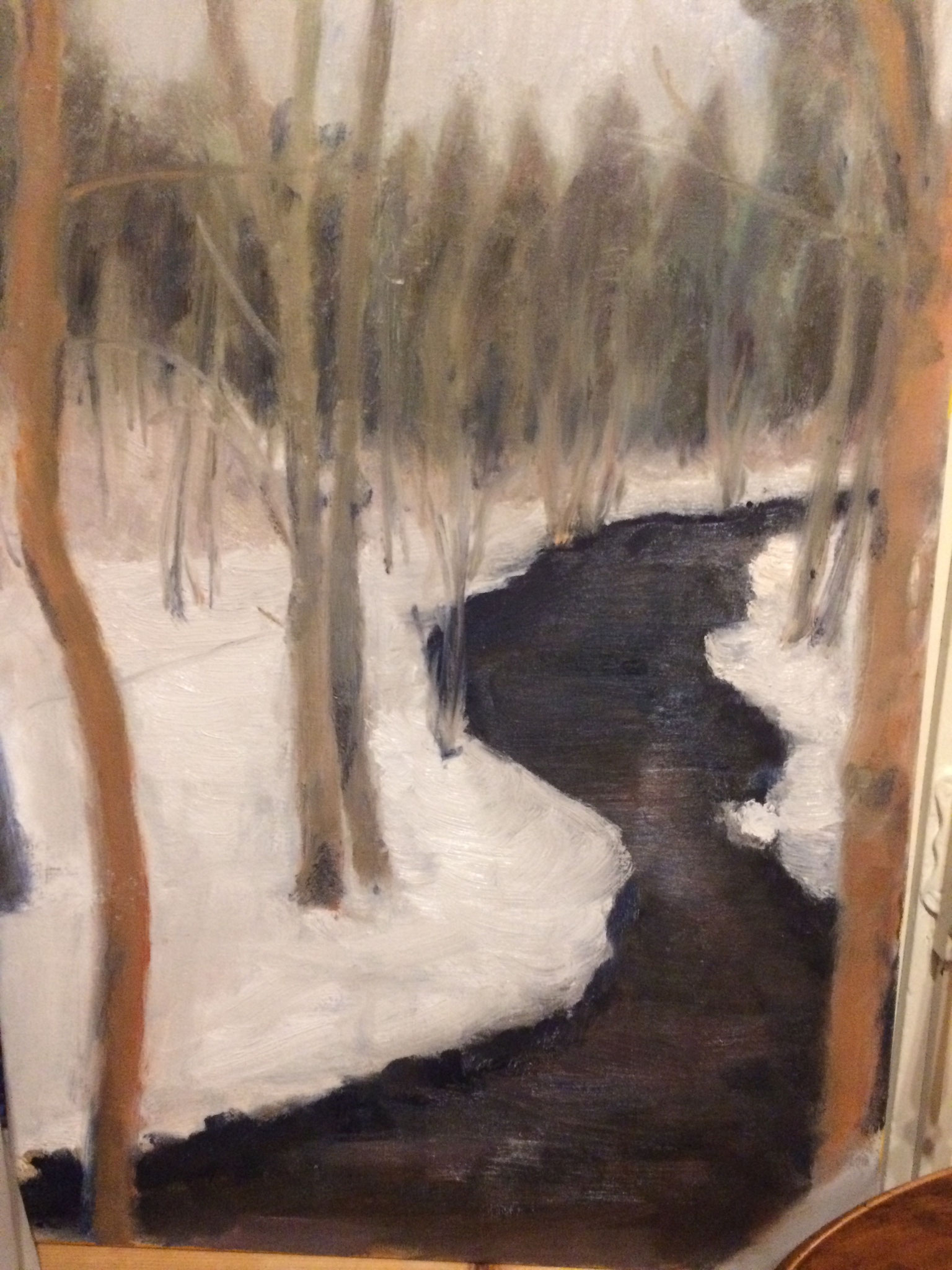 Winters bos. 50x60cm. olie op doek. 50 bij 60 cm.  