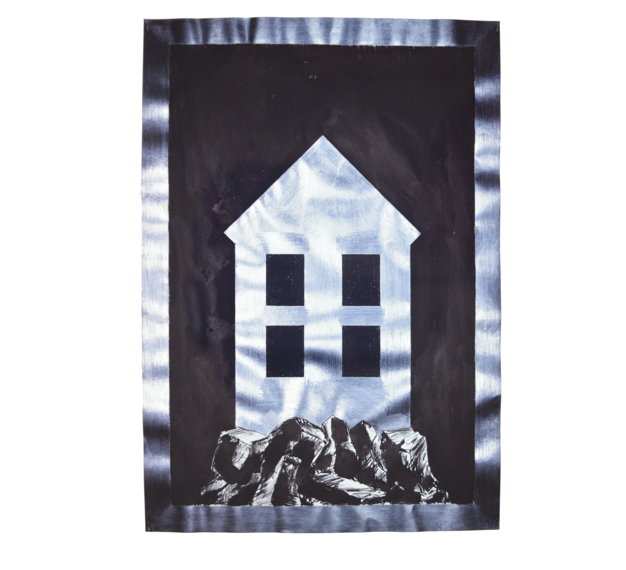 "House on Rocks" 1980, charcoal,pencil,ink on paper, Bleistift, 90 x 63 cm - Photo Hadler/Stuhr