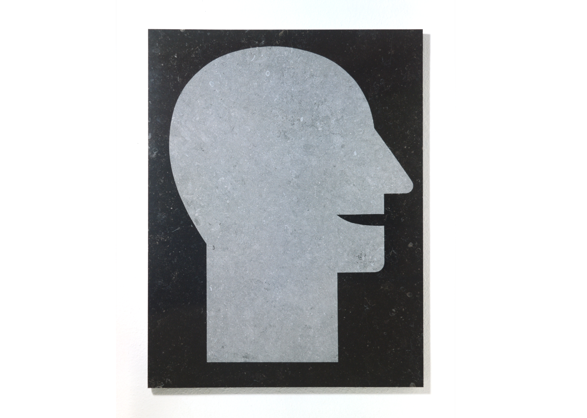 "Standing Head" 1987, sandblasted stone (belgian granite) 114 x 88 x 2 cm - Photo Hadler/Stuhr