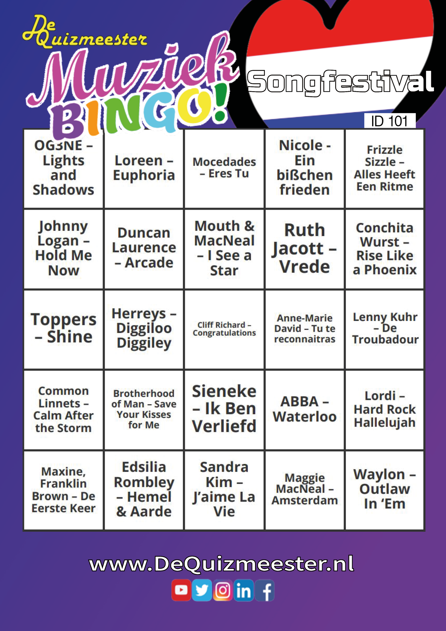 Muziekbingo songfestival eurovisiesongfestival eurovisie song festival muziek bingo