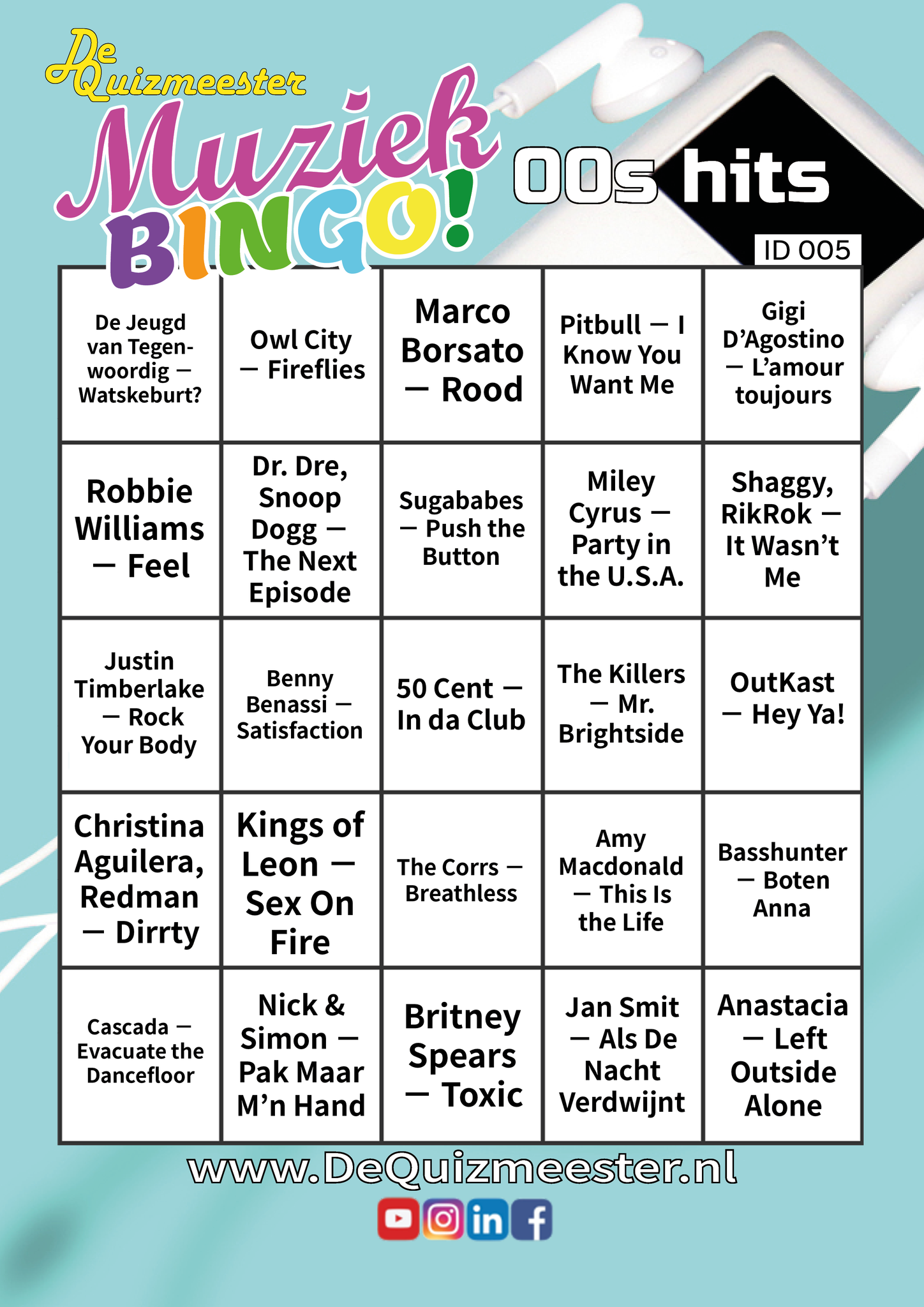 Muziekbingo zeros zeroes noughties aughts jaren nul 00s hits