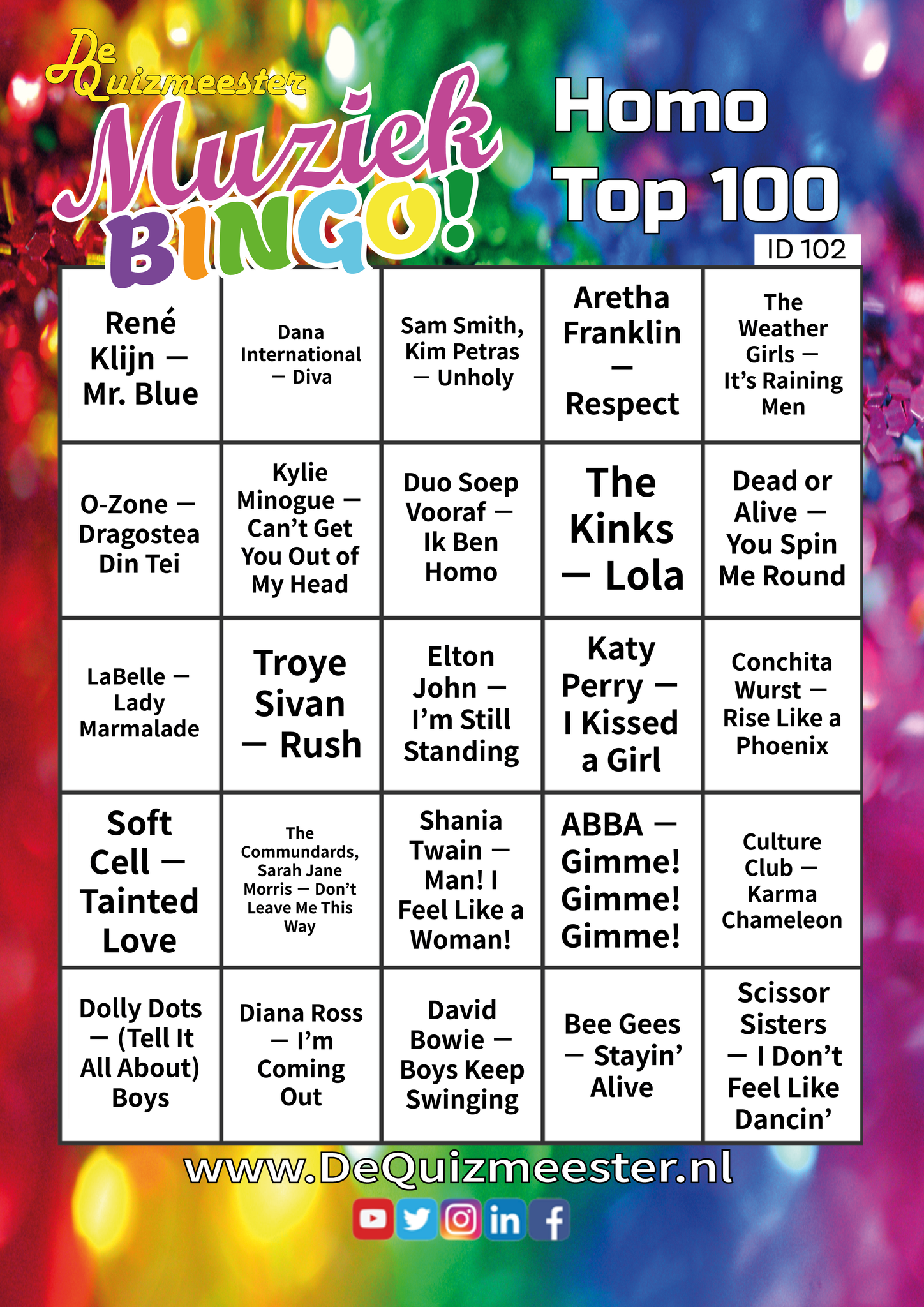 Muziekbingo Homo Top 100