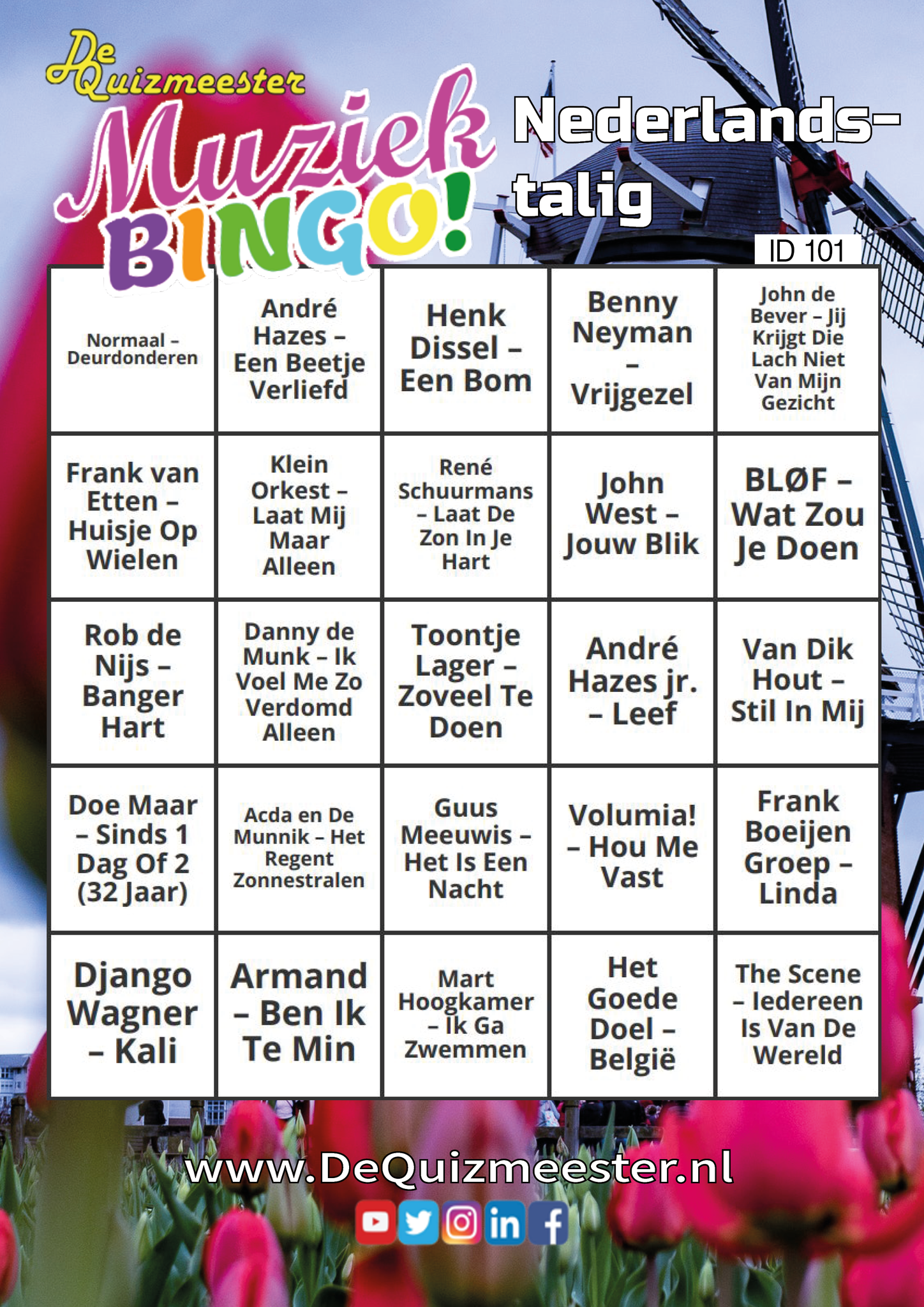 Muziekbingo Nederlandstalig liedjesbingo Hollandse hits