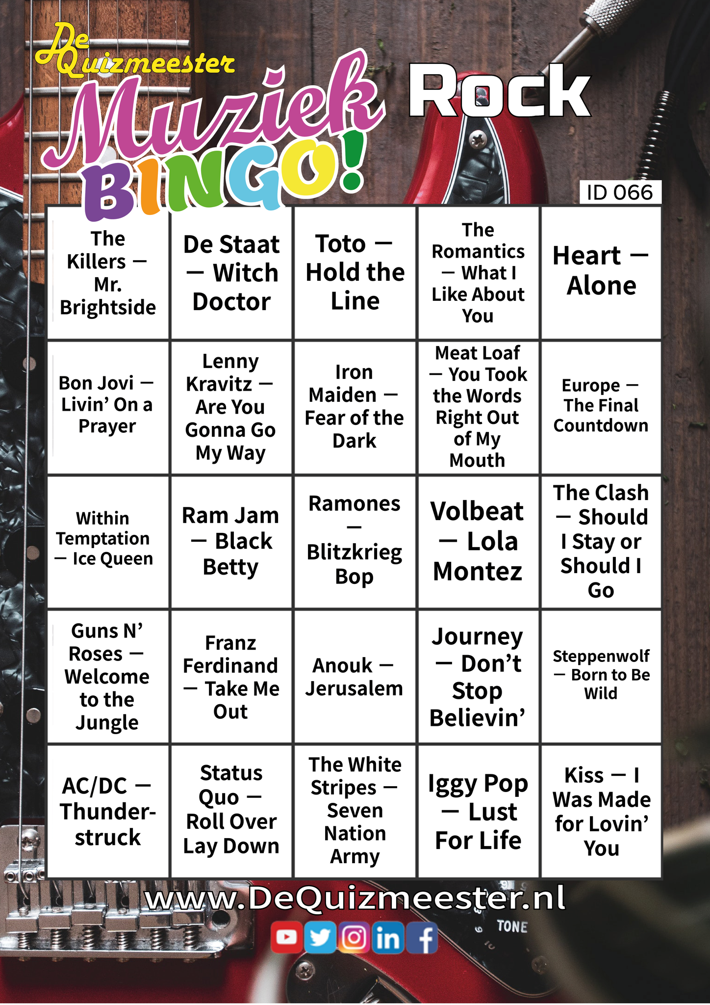 Muziekbingo rock 'n roll rockmuziek