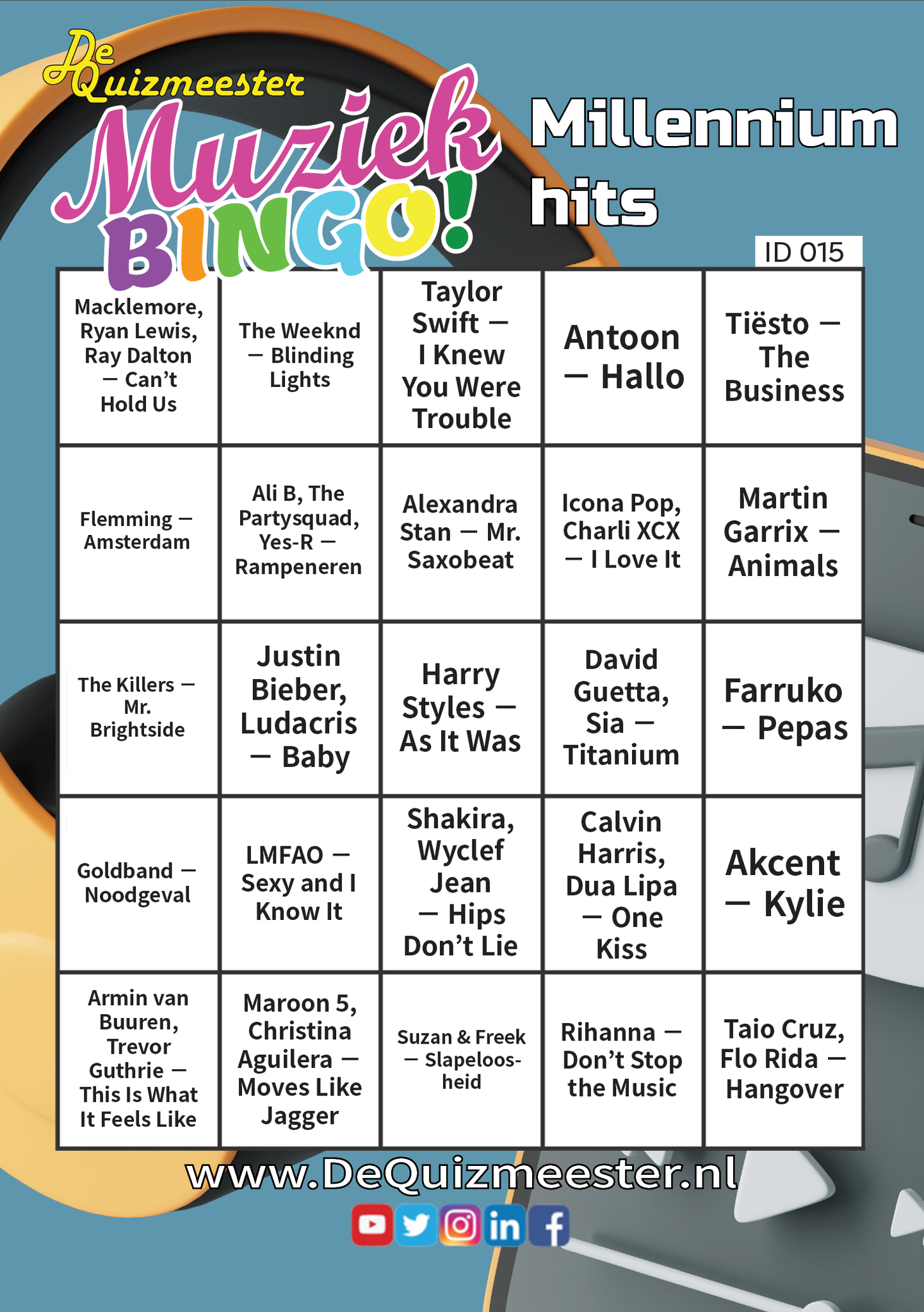 Muziekbingo hedendaagse muziek millennials 