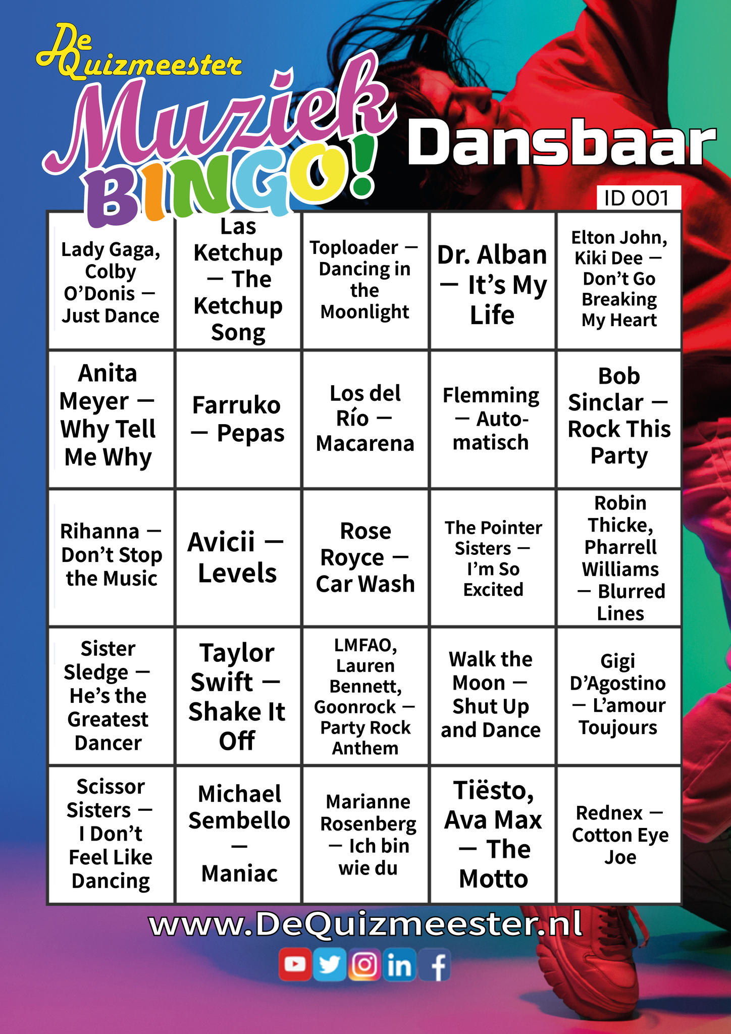Muziekbingo dansbare liedjes dansen