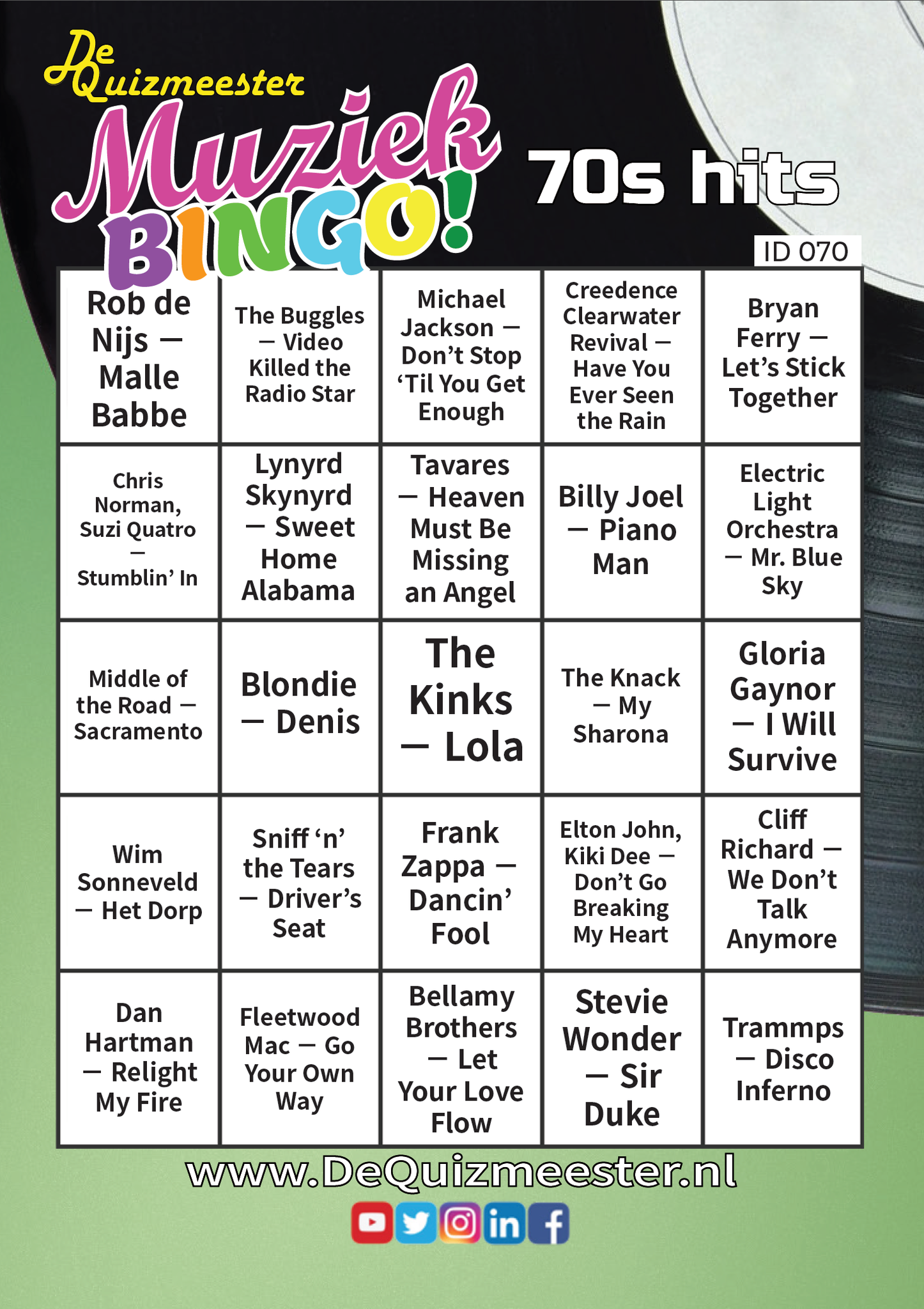 muziekbingo jaren 70 70s hits