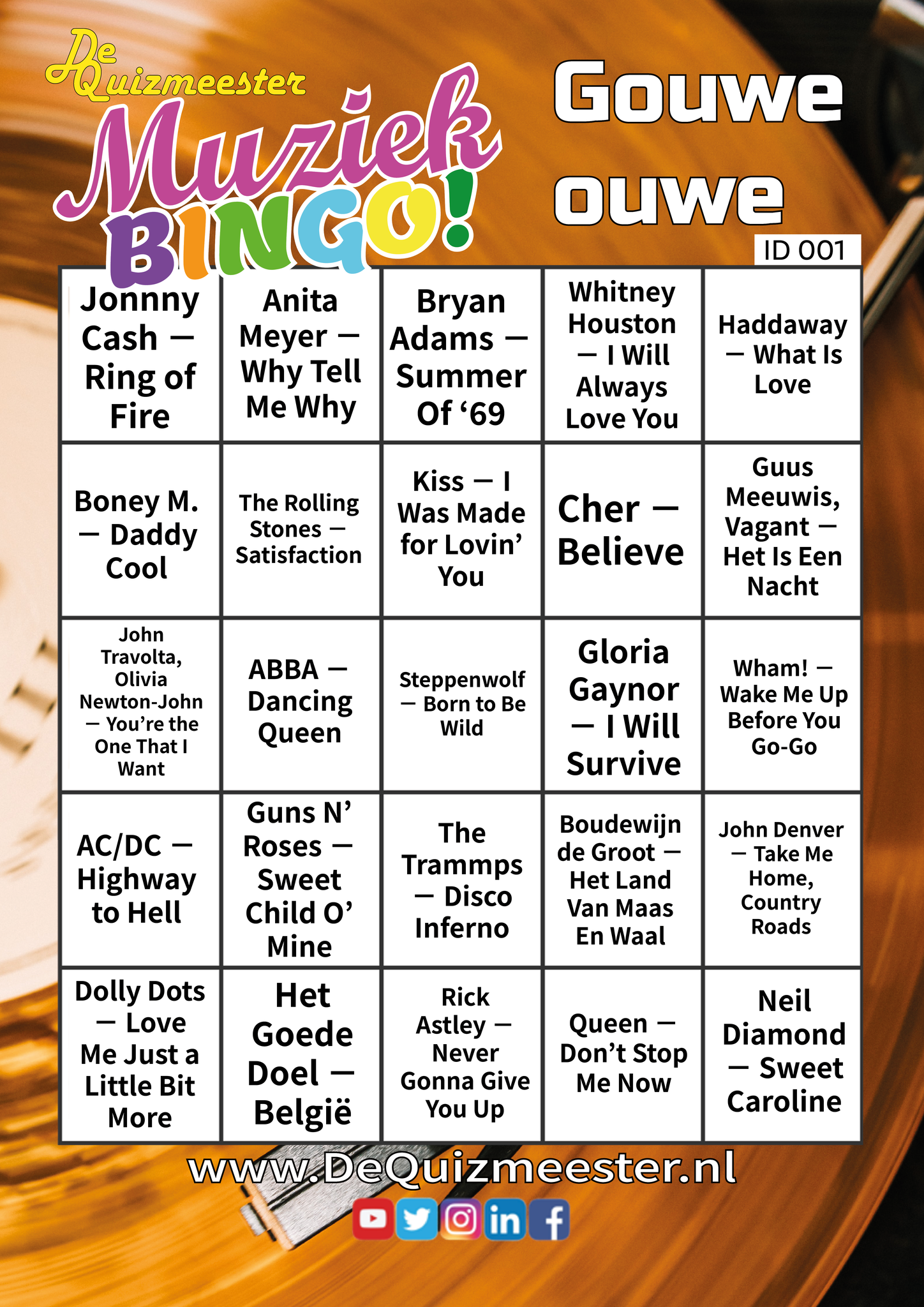 muziekbingo gouwe ouwe jaren 60 70 80 90