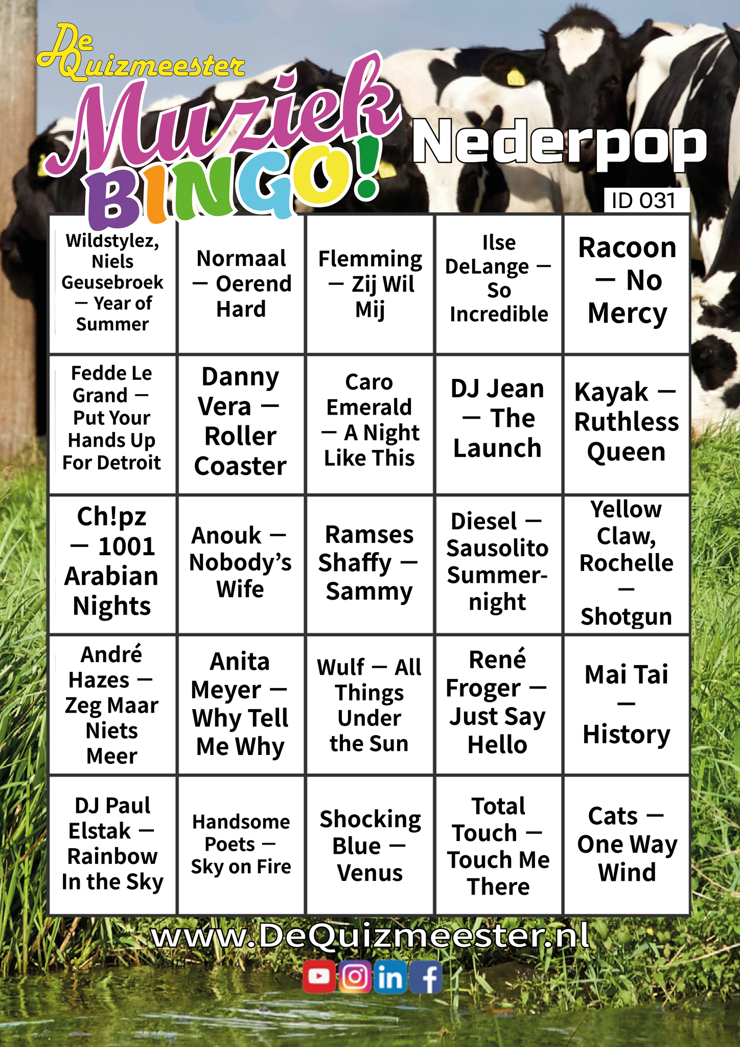 Muziekbingo muziek van Nederlandse bodem