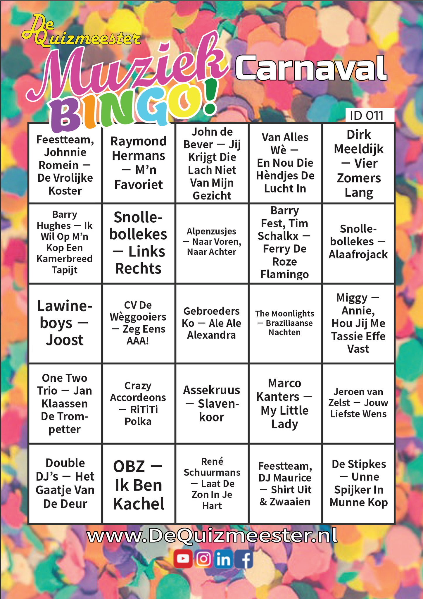 Muziekbingo Carnaval liedjesbingo muziek bingo
