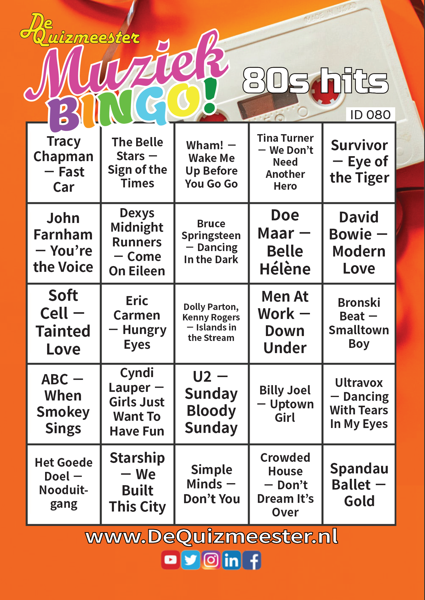 muziekbingo jaren 80 80s hits