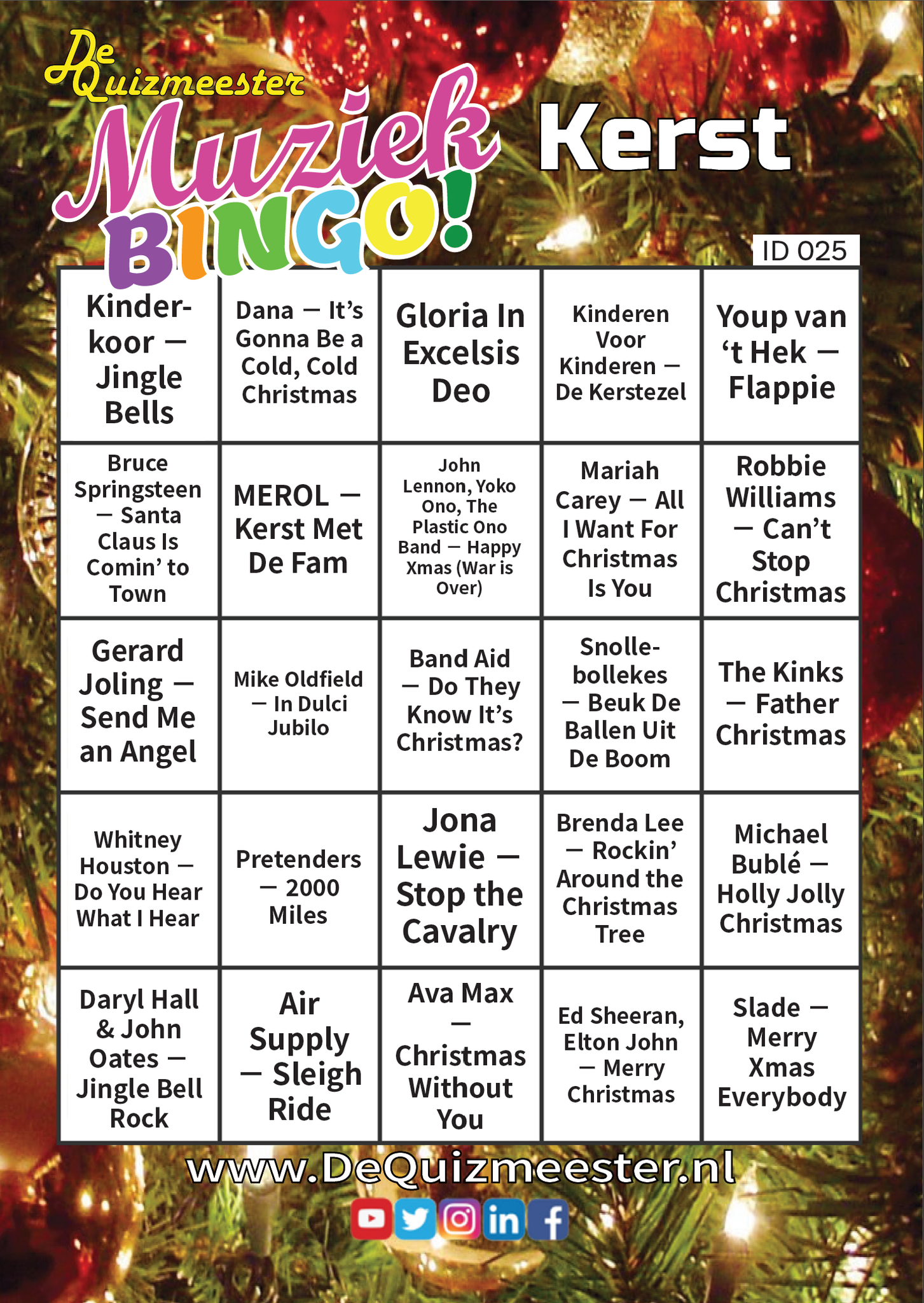 Muziekbingo Kerstmuziek