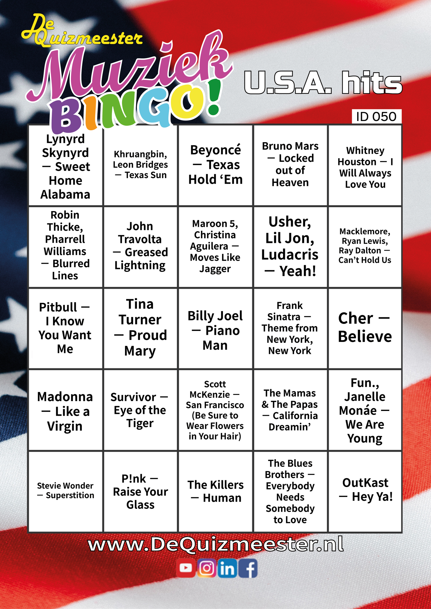 Muziekbingo amerika U.S.A. Verenigde staten