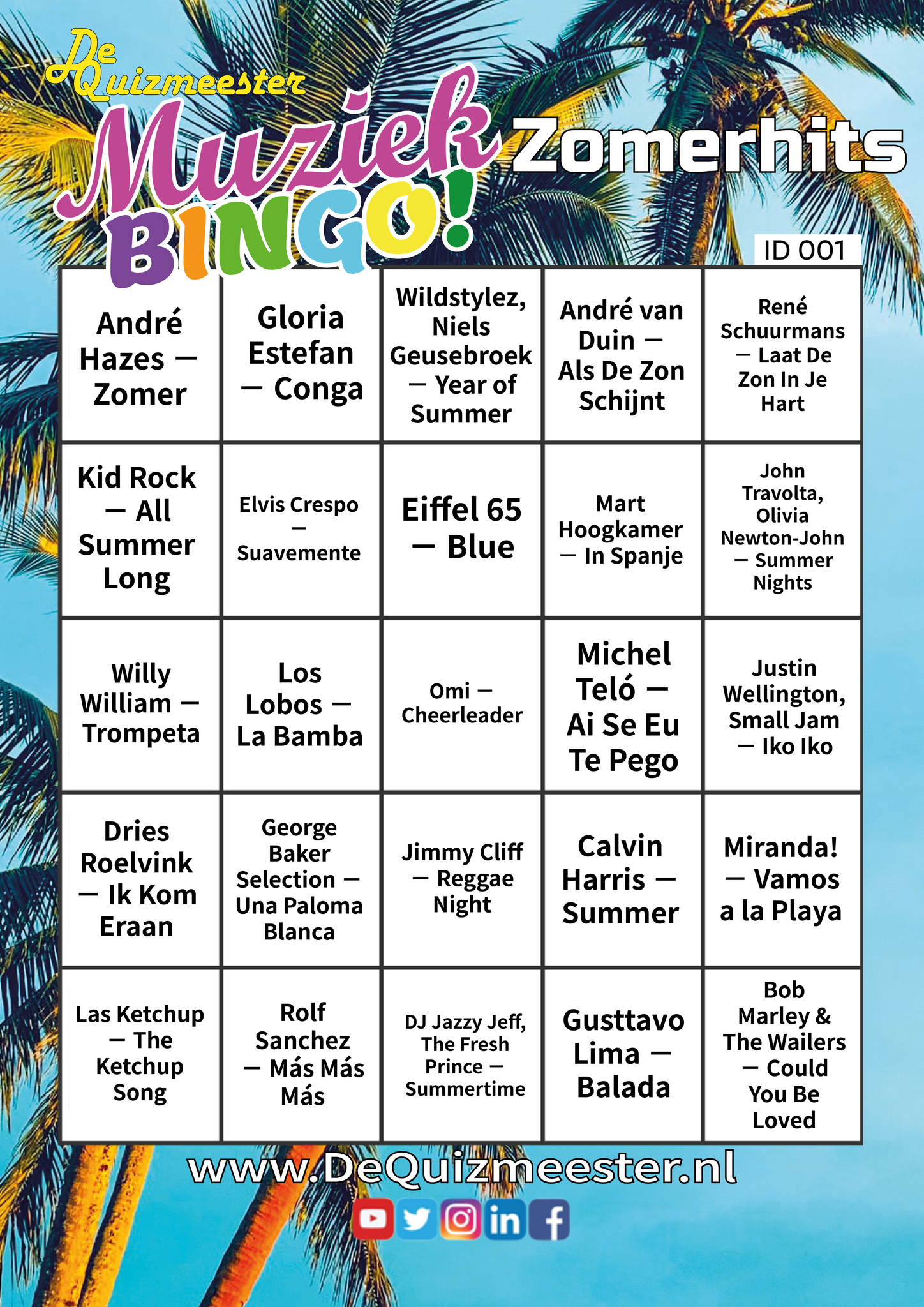 zomerse muziekbingo zomer hits