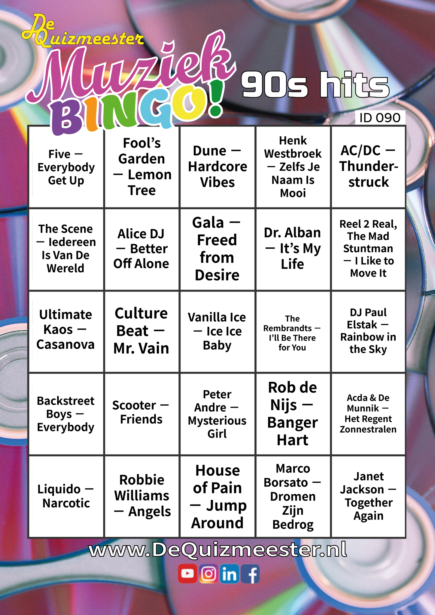 muziekbingo jaren 90 90s hits