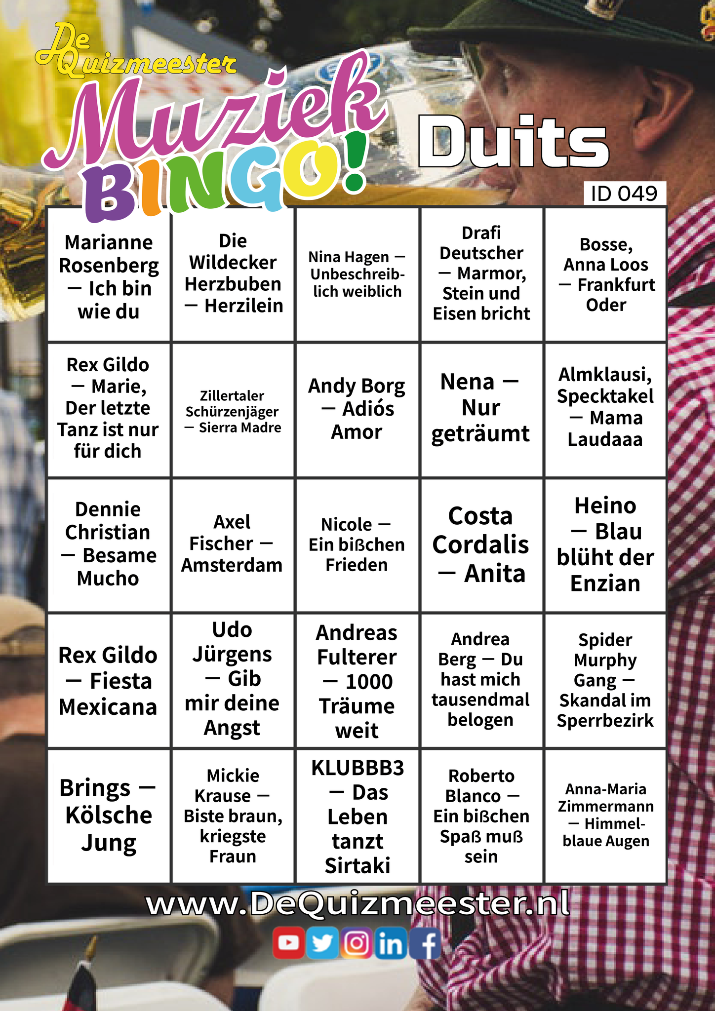 Duitse muziekbingo schlagermuziek 
