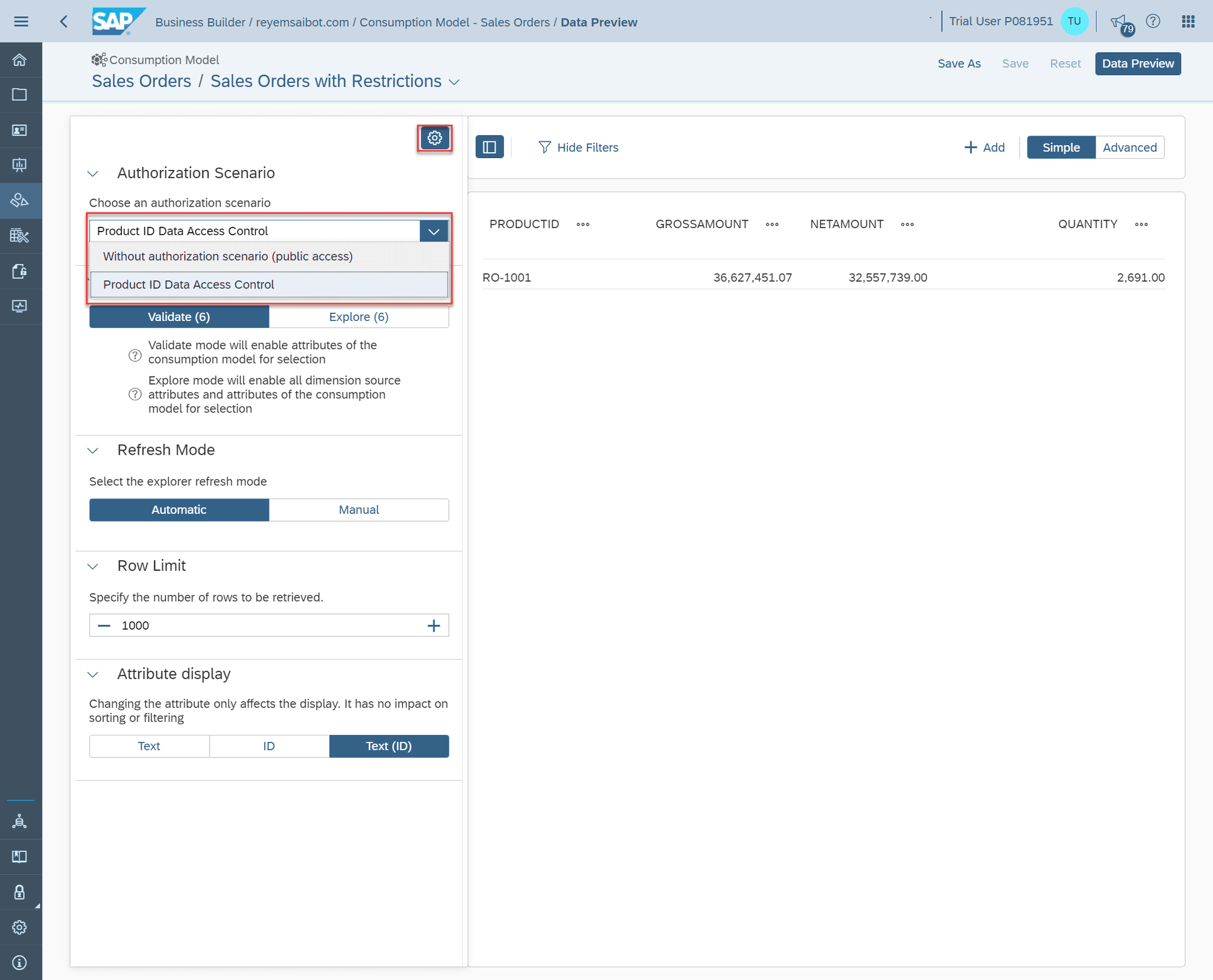 SAP Data Warehouse Cloud Consumption Model Preview with Authorizations