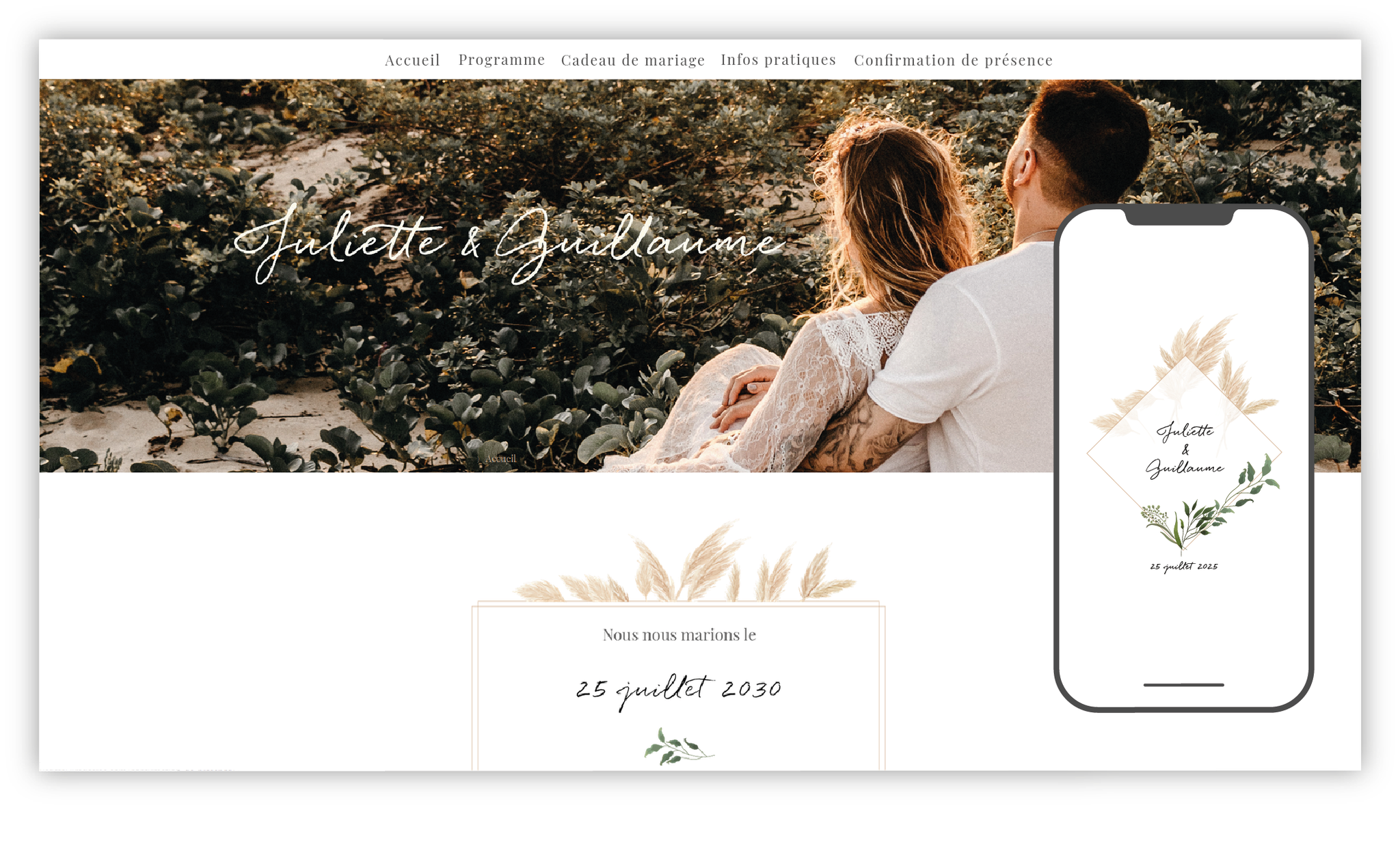 site internet de mariage pampa et vegetal