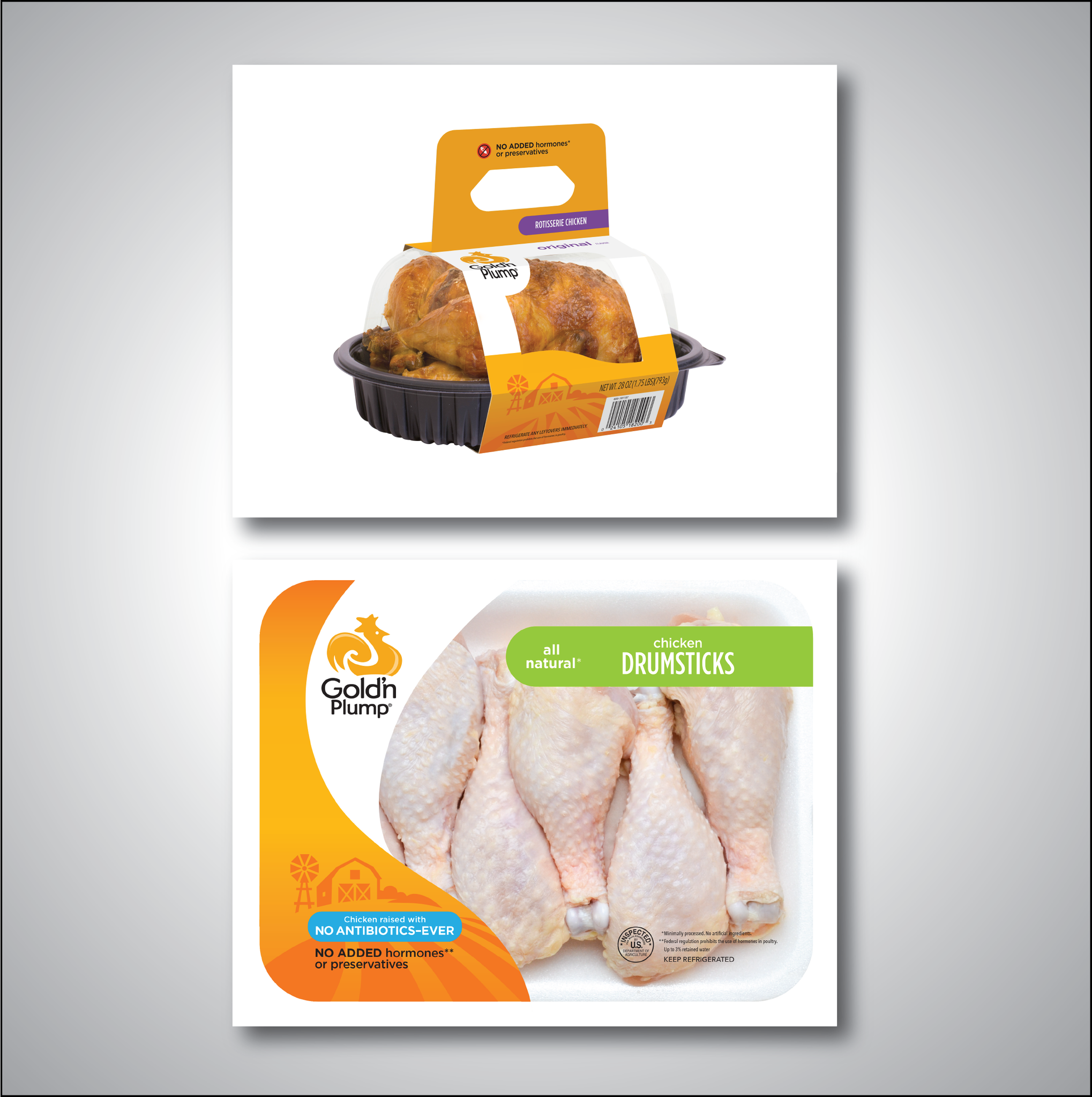 Creative Direction at Pilgrims Chicken. New branded look to Gold'n Plump Chicken packaging. 