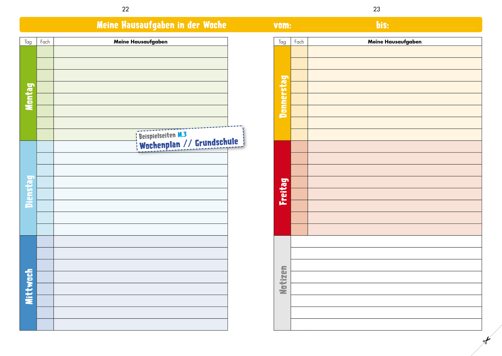 Das Hausaufgabenheft - Hausaufgabenheft gestalten Schulplaner gestalten