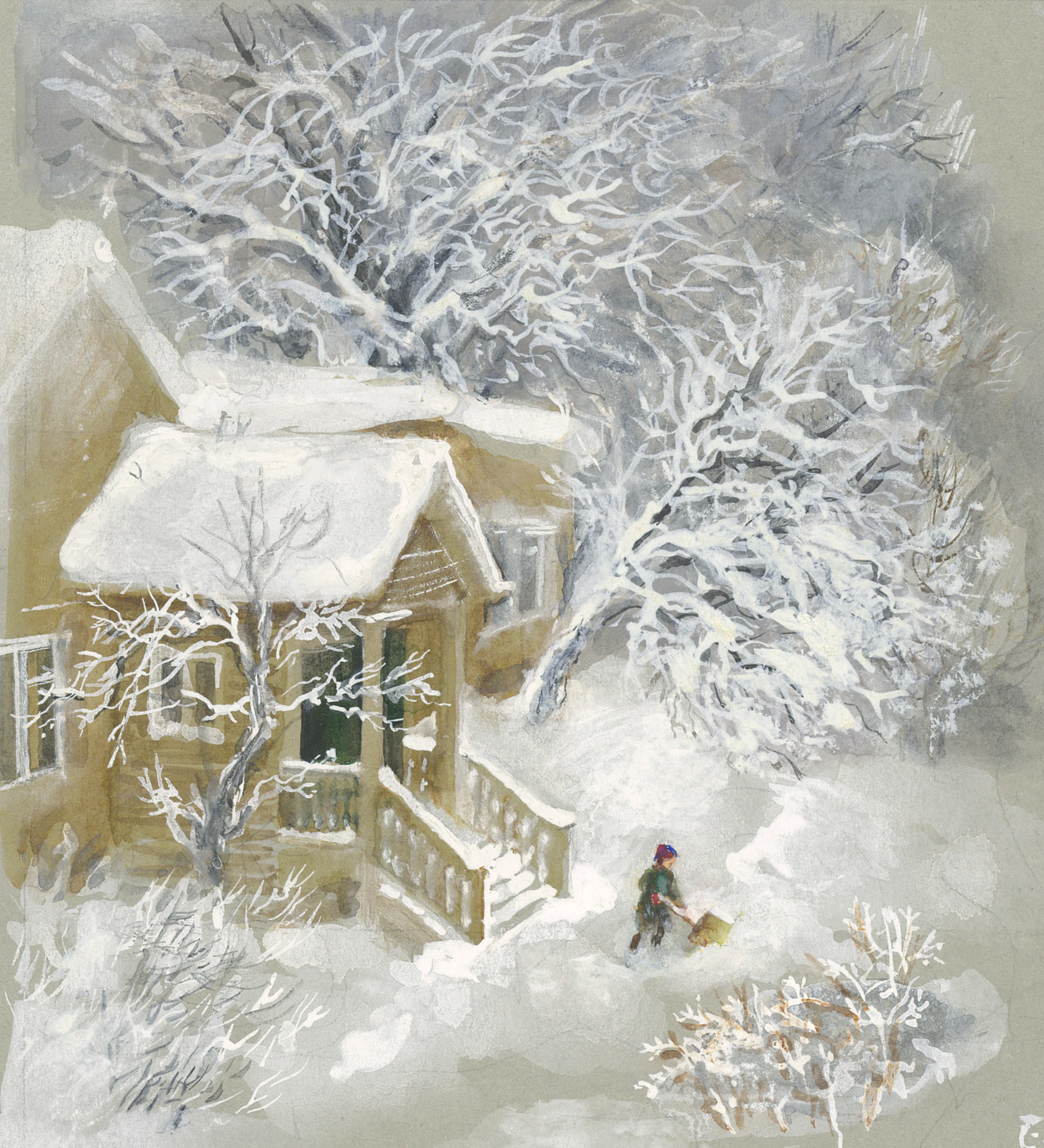 House of my childehood. 2004. Tinted paper, water color, white.